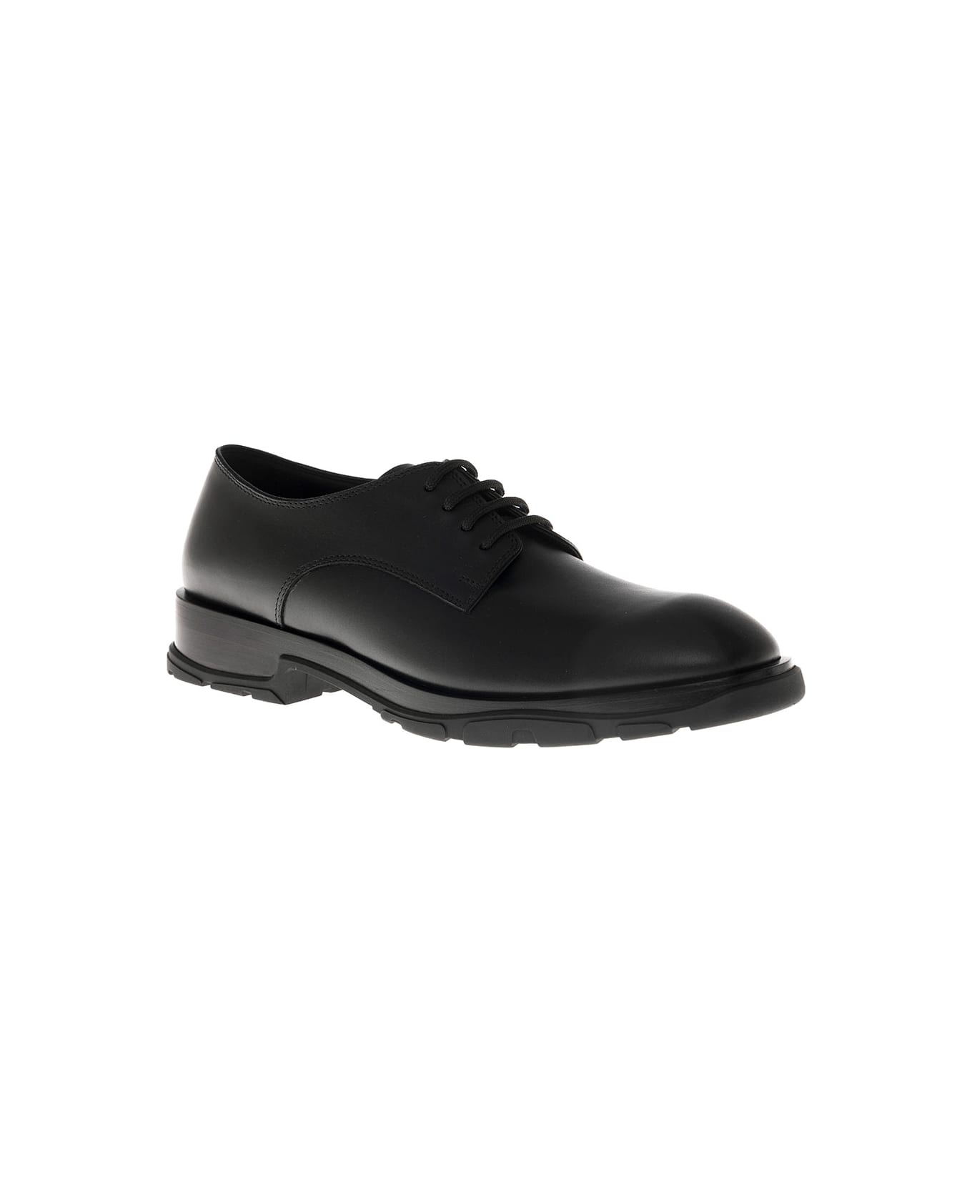 Alexander McQueen Black Leather Loafers With Textured Sole - Black