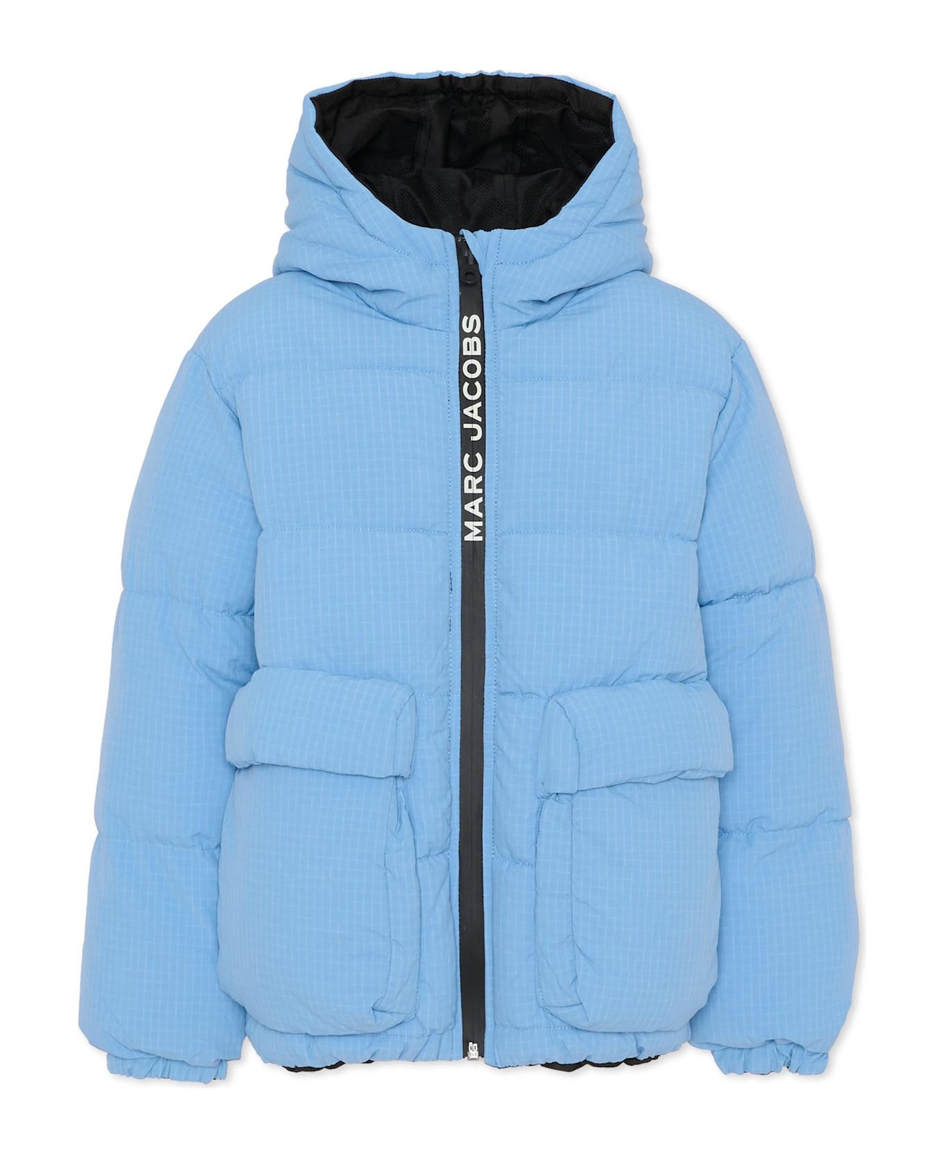 Marc Jacobs Reversible Light Blue Down Jacket For Boy With Logo - Light Blue