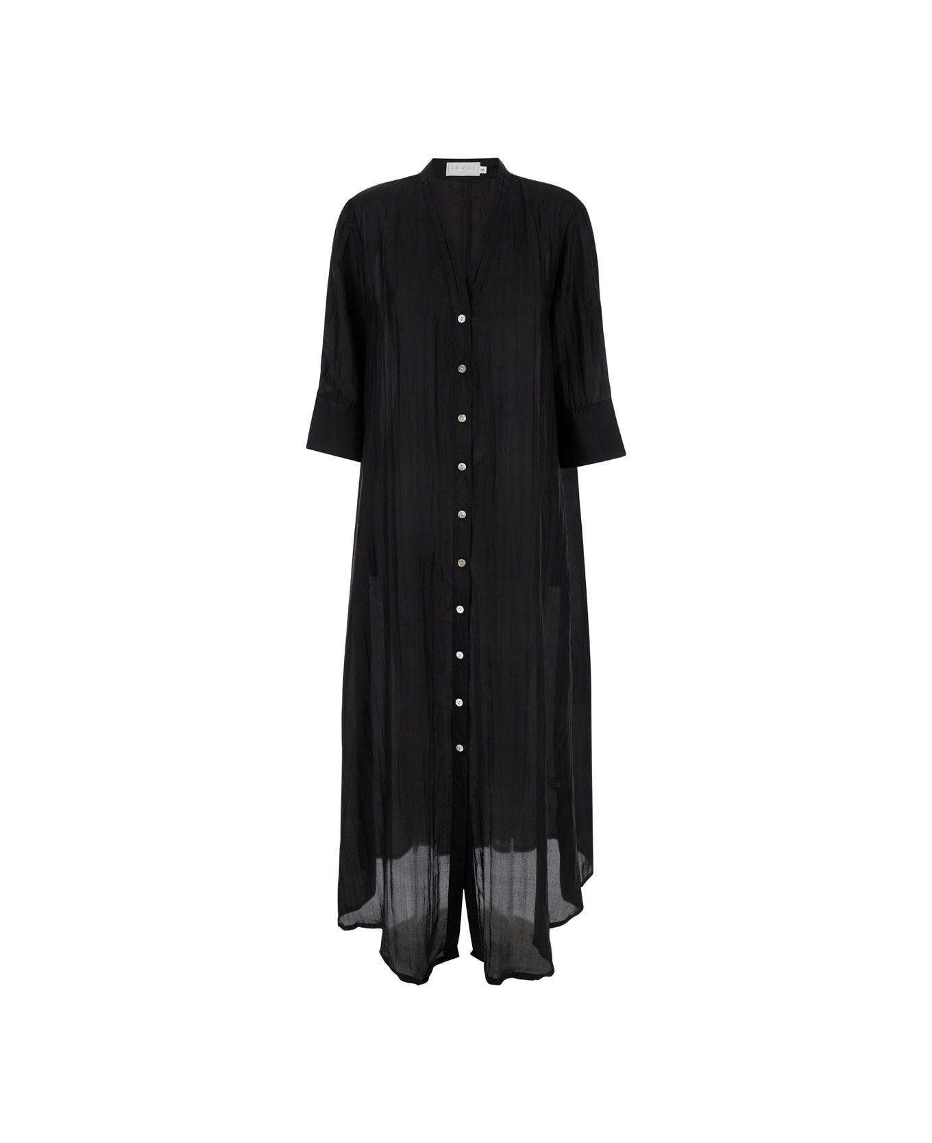 The Rose Ibiza Long Black Dress With Mother-of-pearl Buttons In Silk Woman - Black