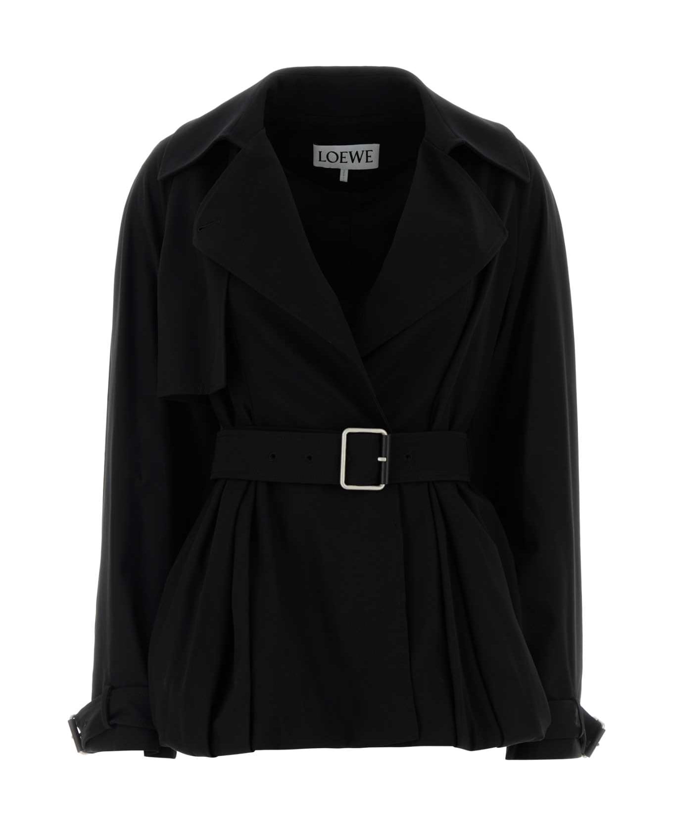 Loewe Black Gabardine Trench Coat - BLACK