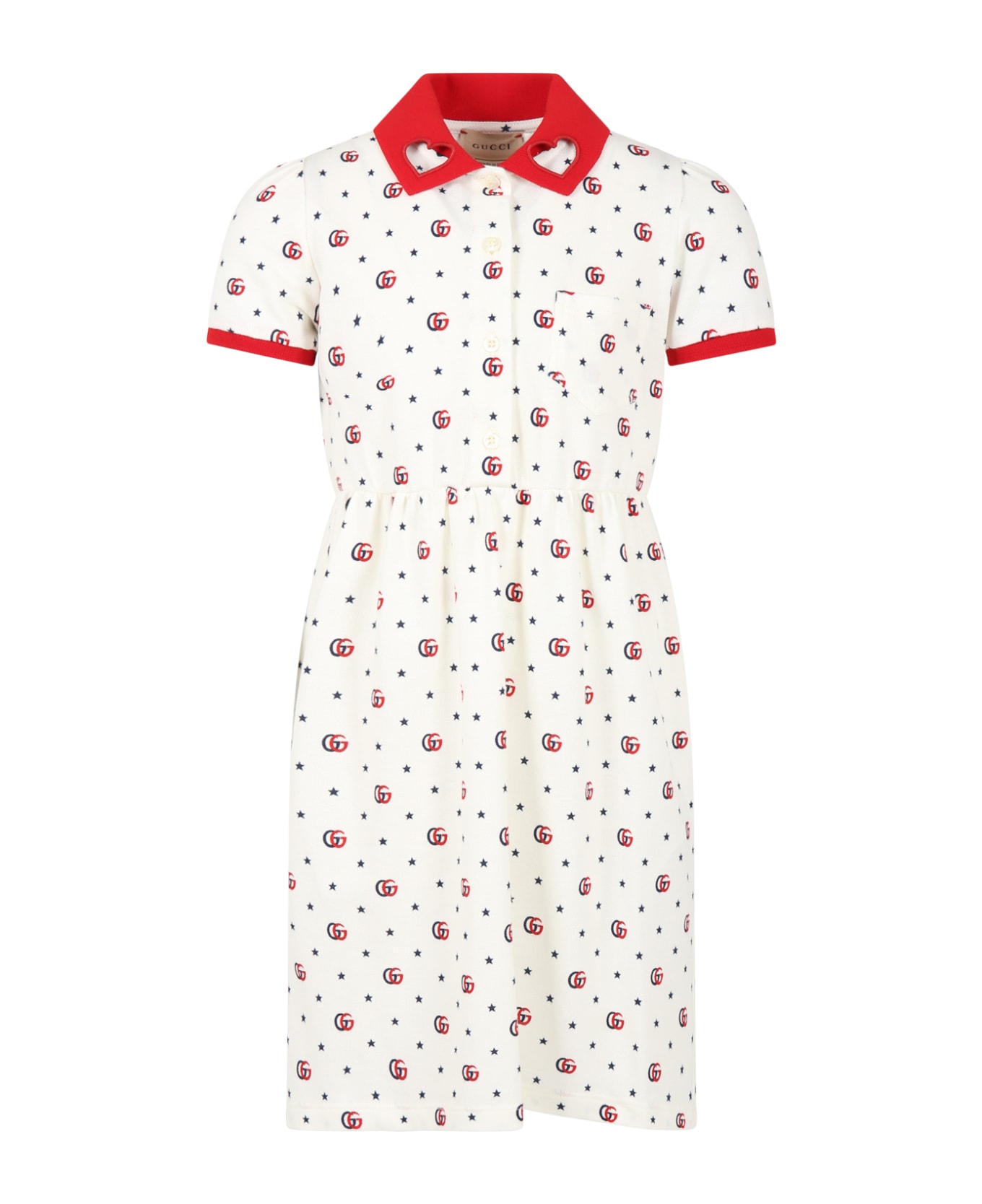 Gucci White Dress For Girl With Gg And Stars - White ワンピース＆ドレス
