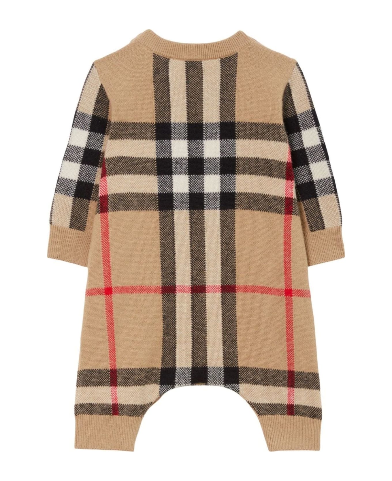 Burberry Check Wool Babygrow - Archive Beige ボディスーツ＆セットアップ