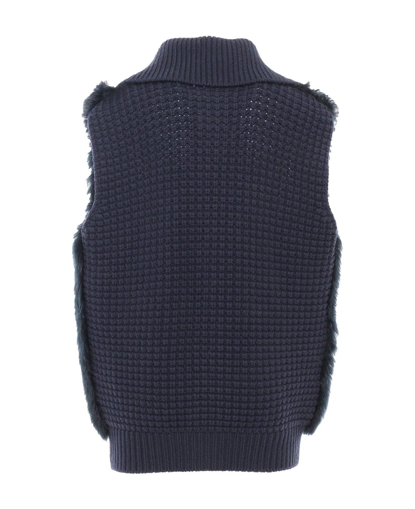 Fabiana Filippi Shearling-panelled Knitted Vest - BLU NOTTE