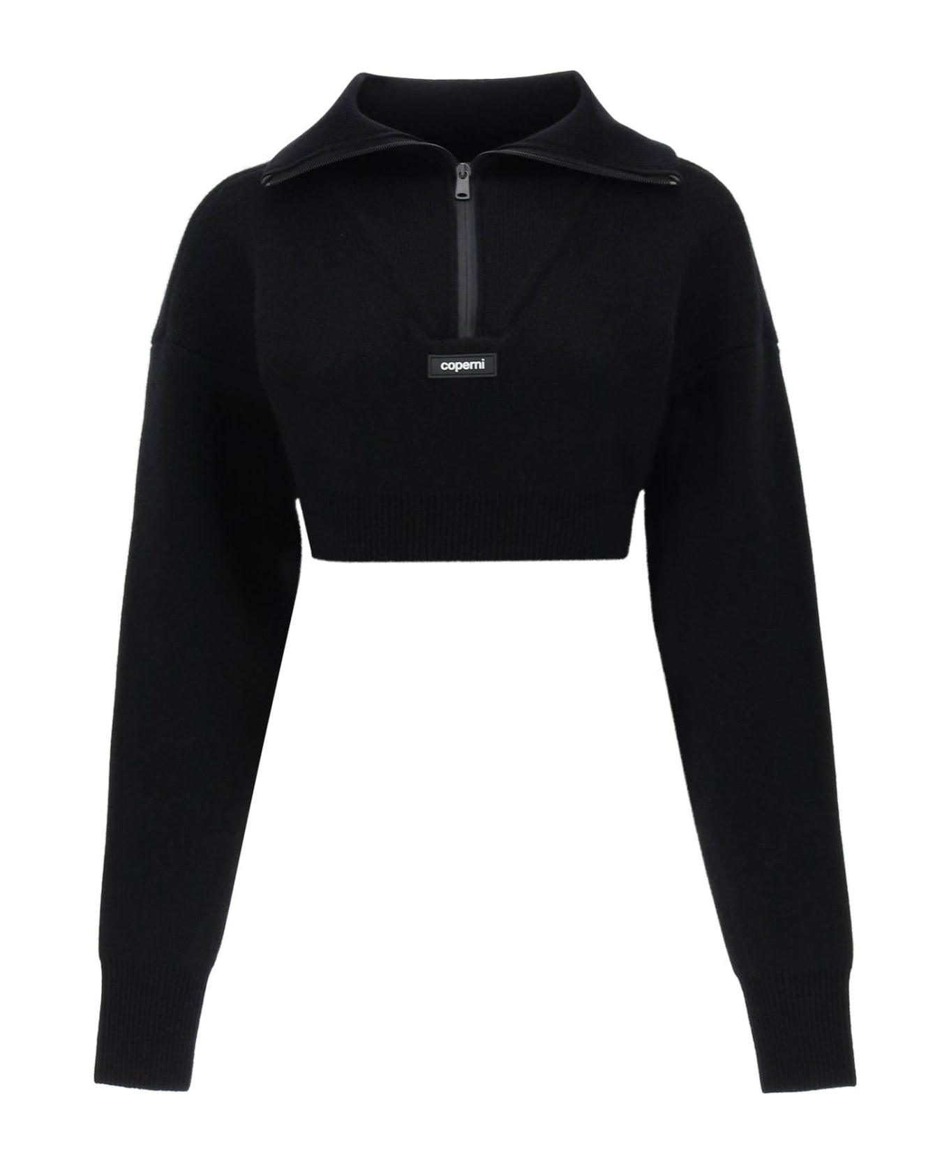 Coperni Half Zip Cropped Boxy Wool Sweater - Black ニットウェア
