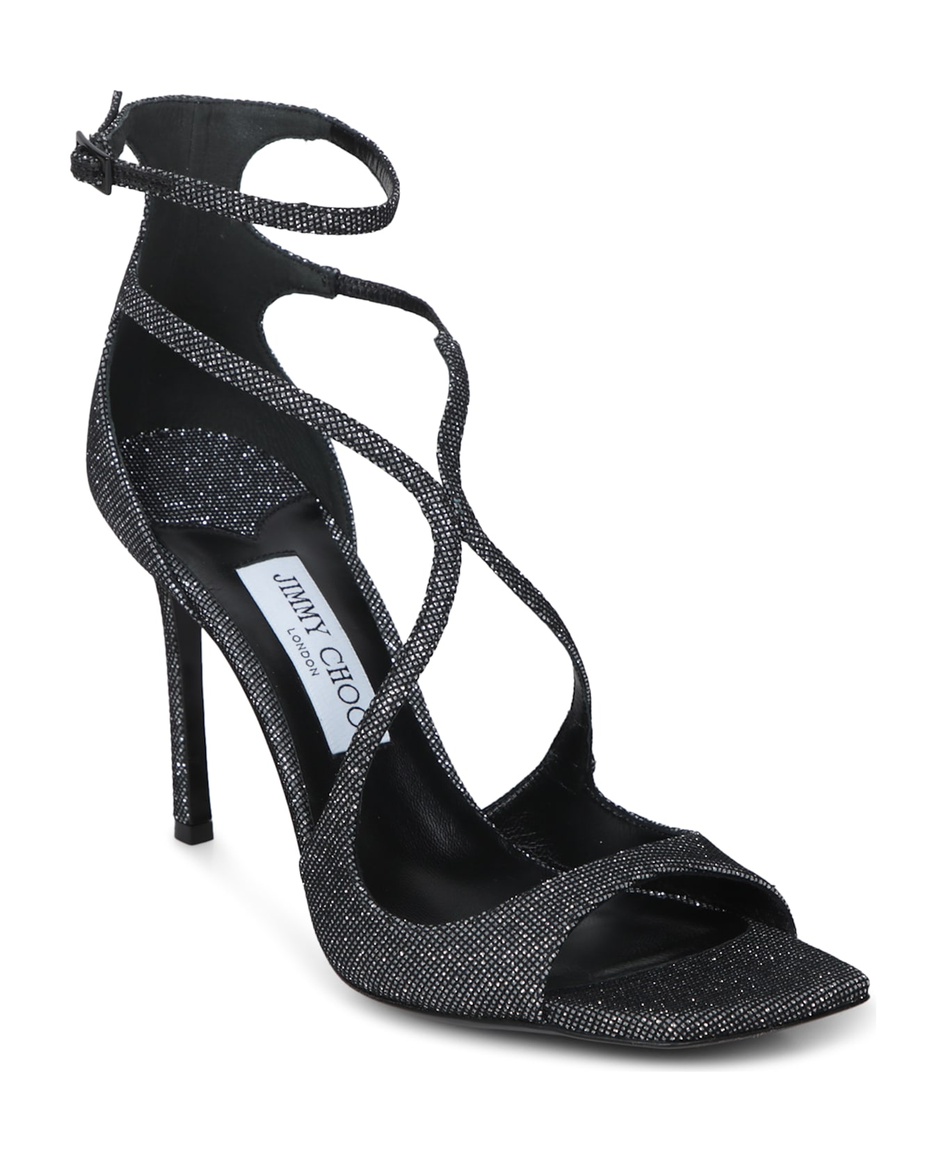 Jimmy Choo Azia 95 Glitter Cosmo Black Sandals - Black