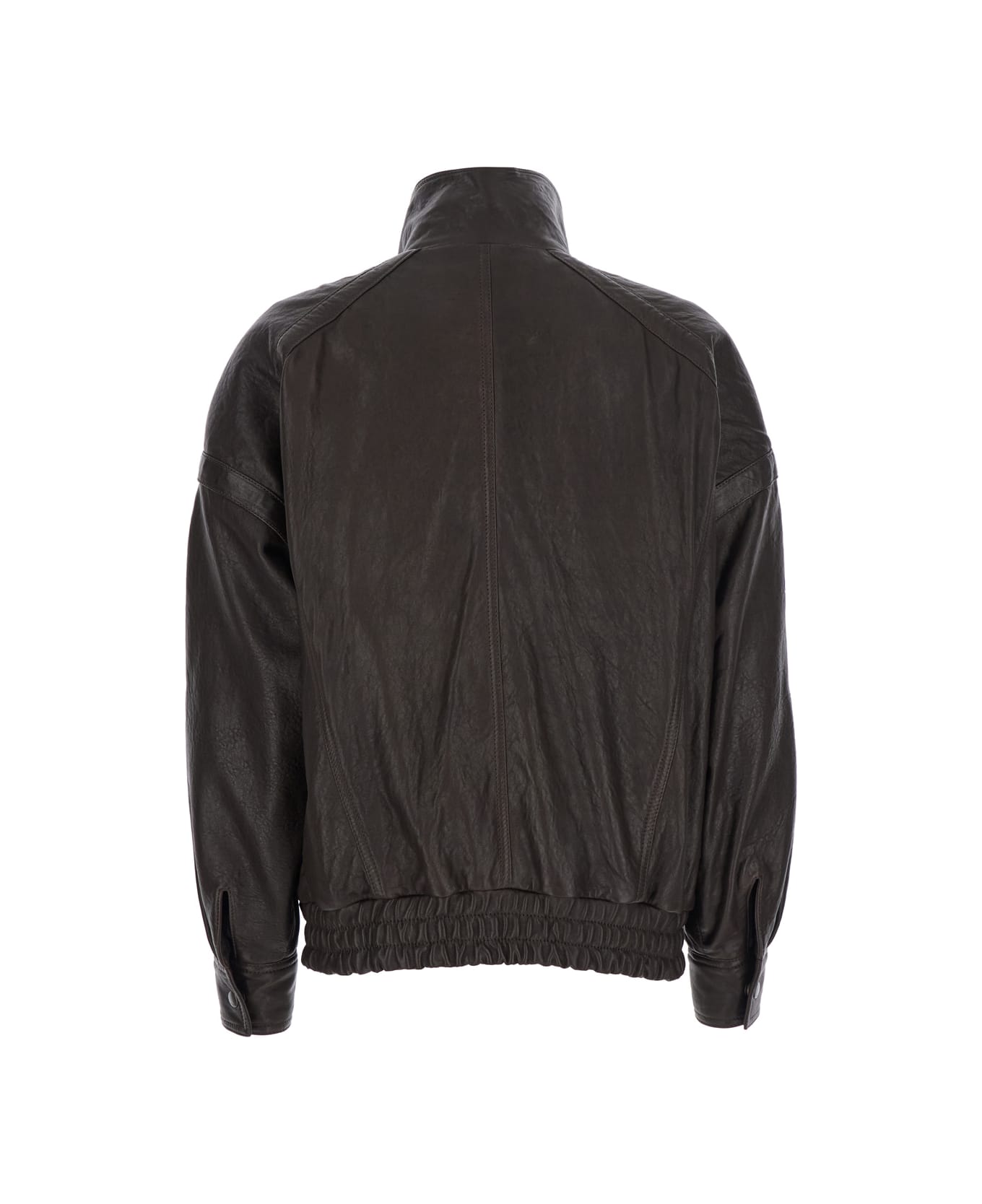 Saint Laurent Brown Bomber Jacket With Mandarin Collar And Elastic Waist In Leather Woman - Brown
