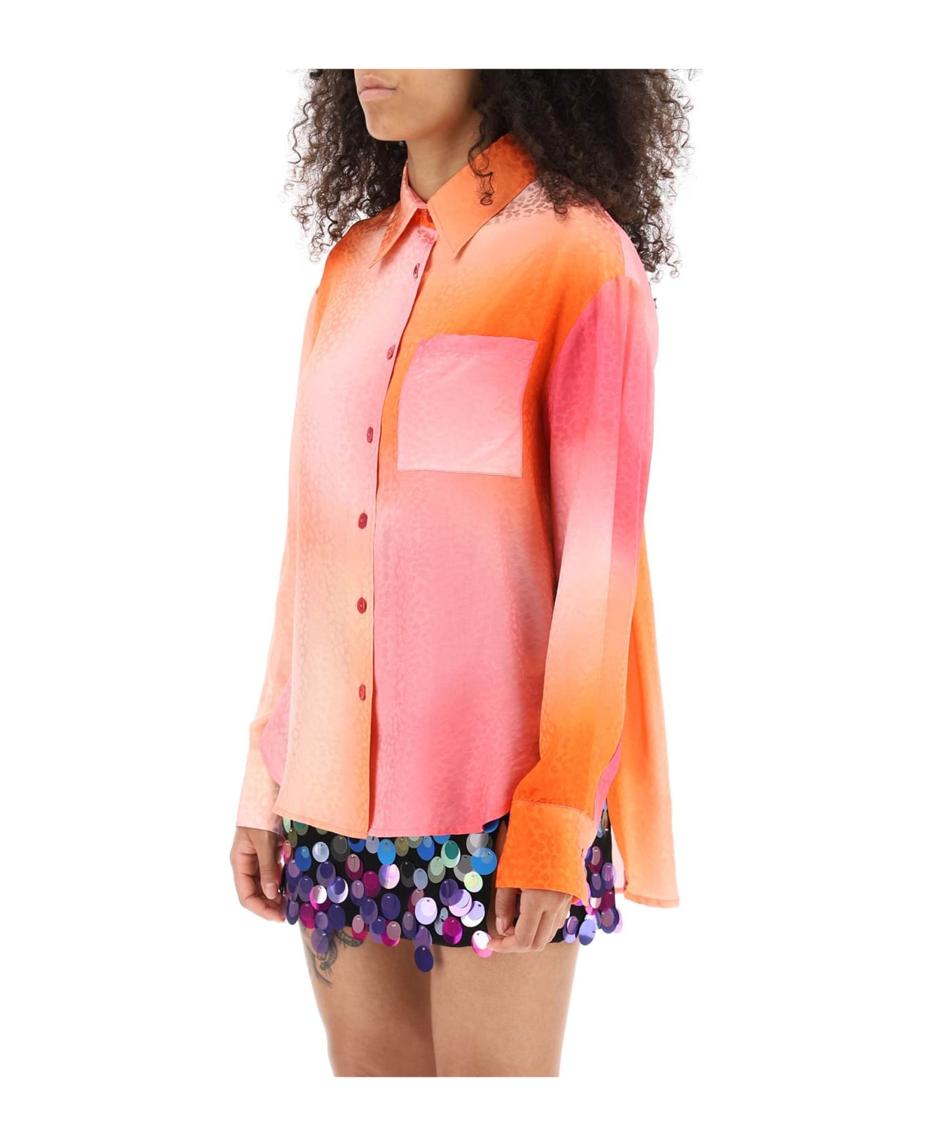 Art Dealer Charlie Shirt In Jacquard Silk - PINK ORANGE PRINT (Orange)