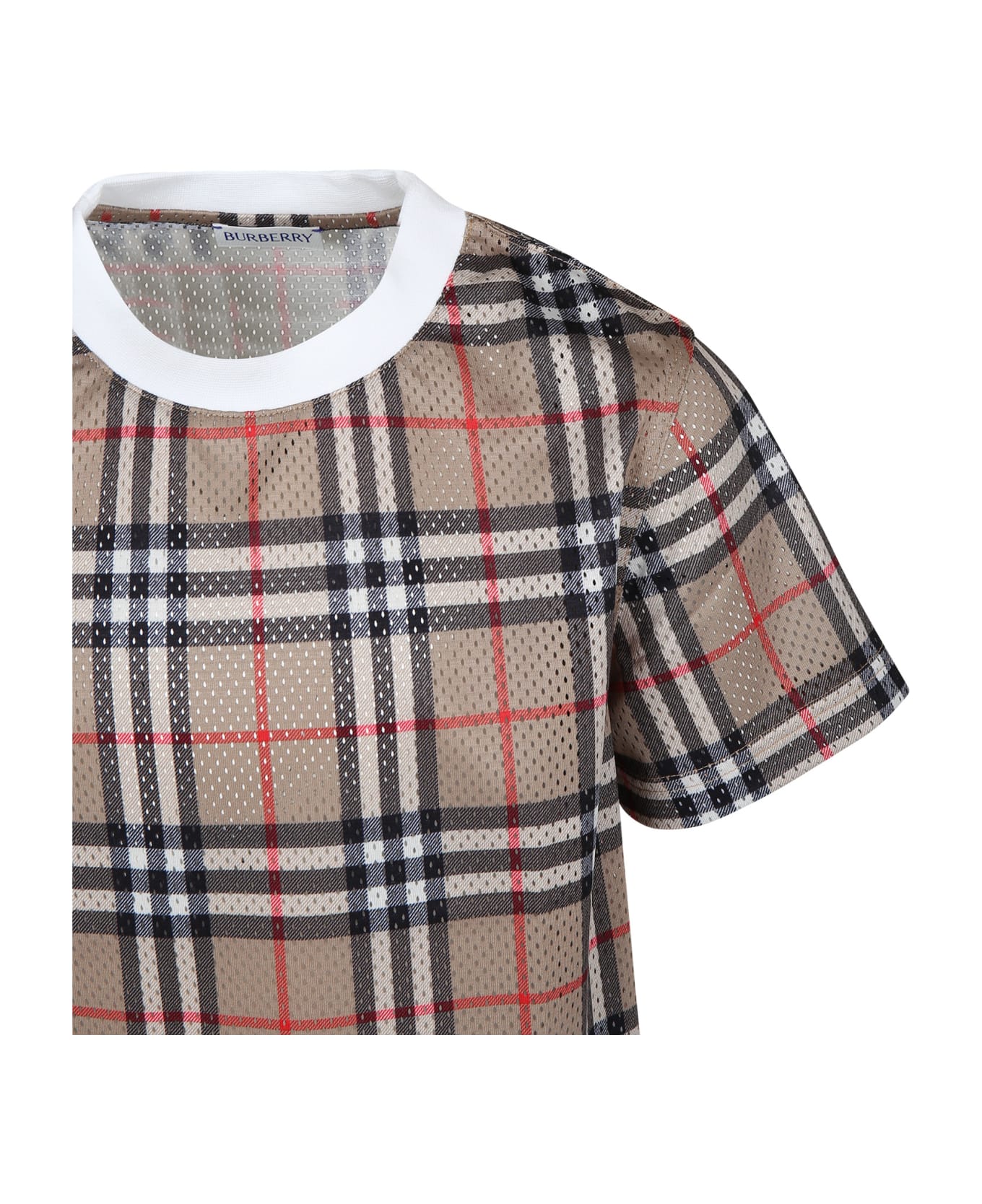 Burberry Beige T-shirt For Boy With Iconic Vintage Check Tシャツ＆ポロシャツ