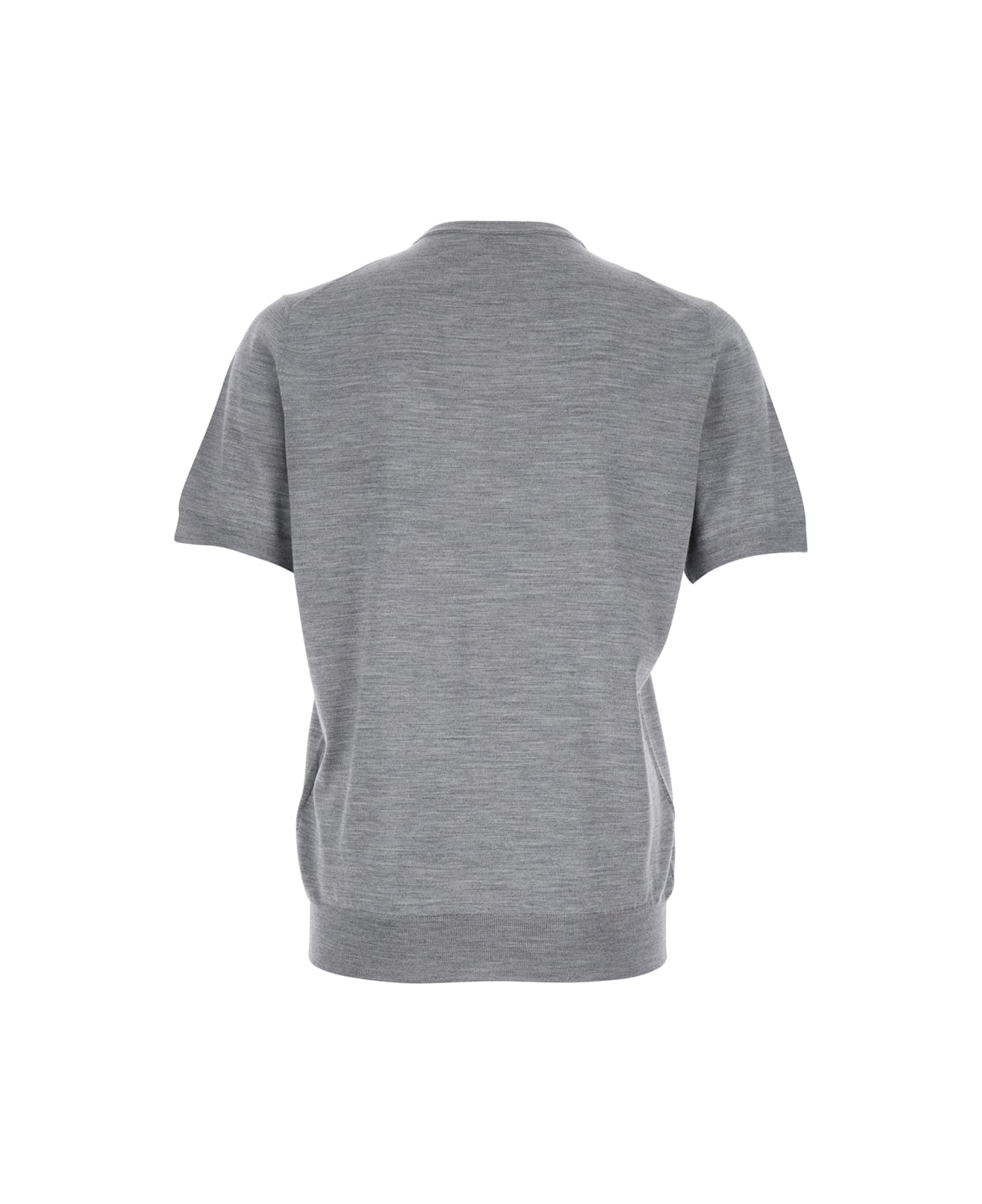 Lardini Grey Ribbed Crewneck Sweater In Wool And Silk Blend Man - Grey