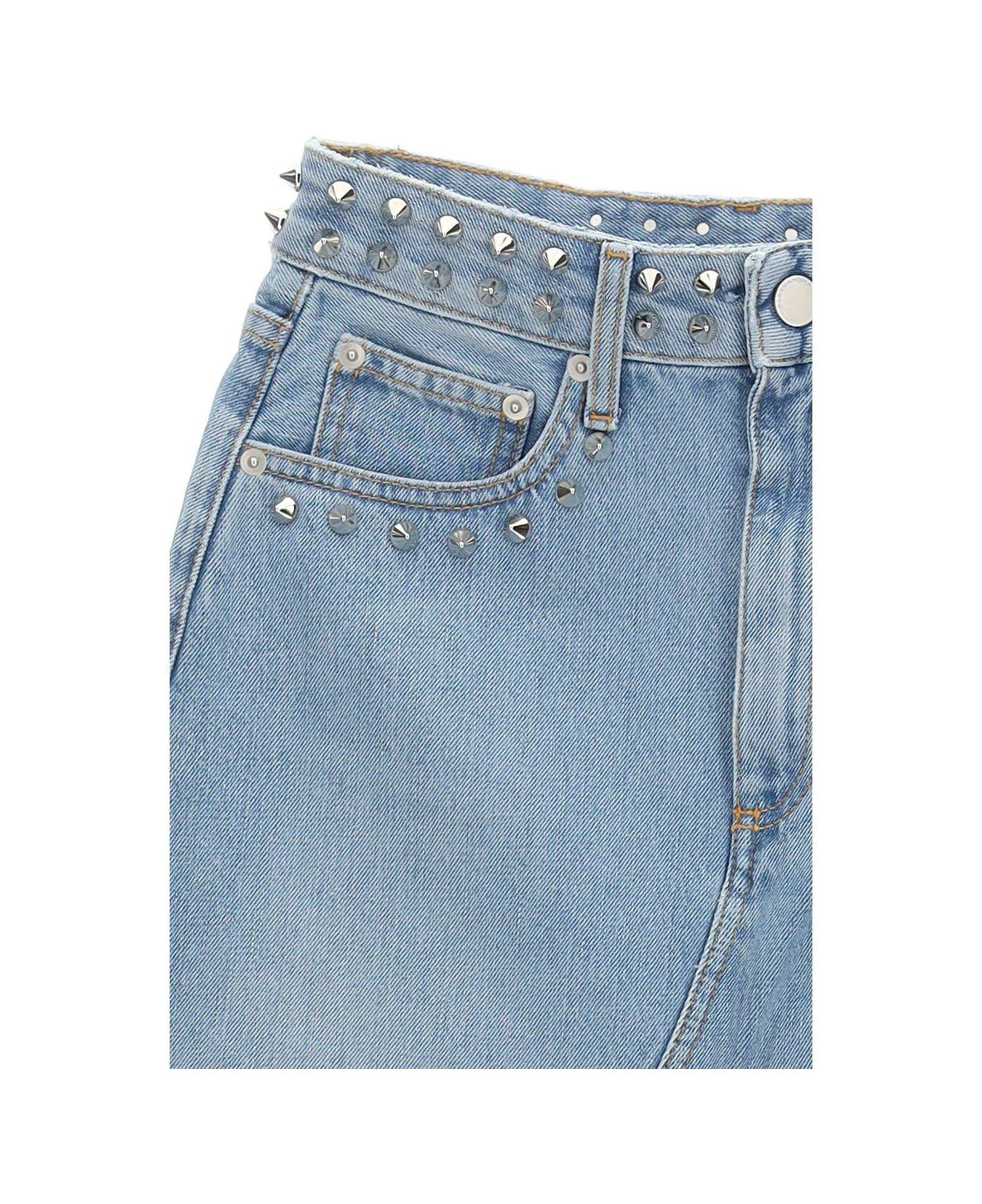 Alessandra Rich Embellished Slit Detailed Denim Skirt - Blue