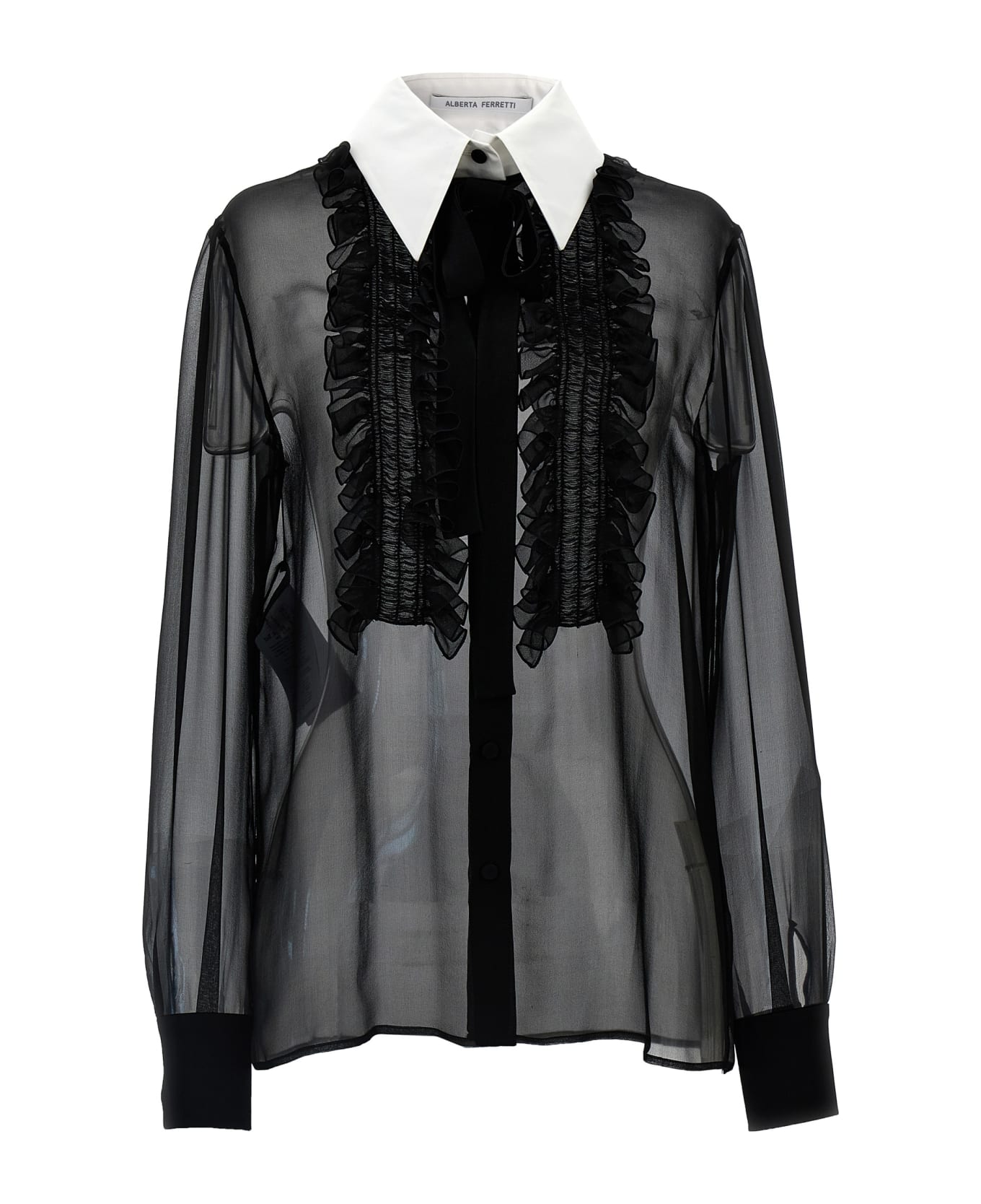 Alberta Ferretti Ruffles Plastron Shirt - Black