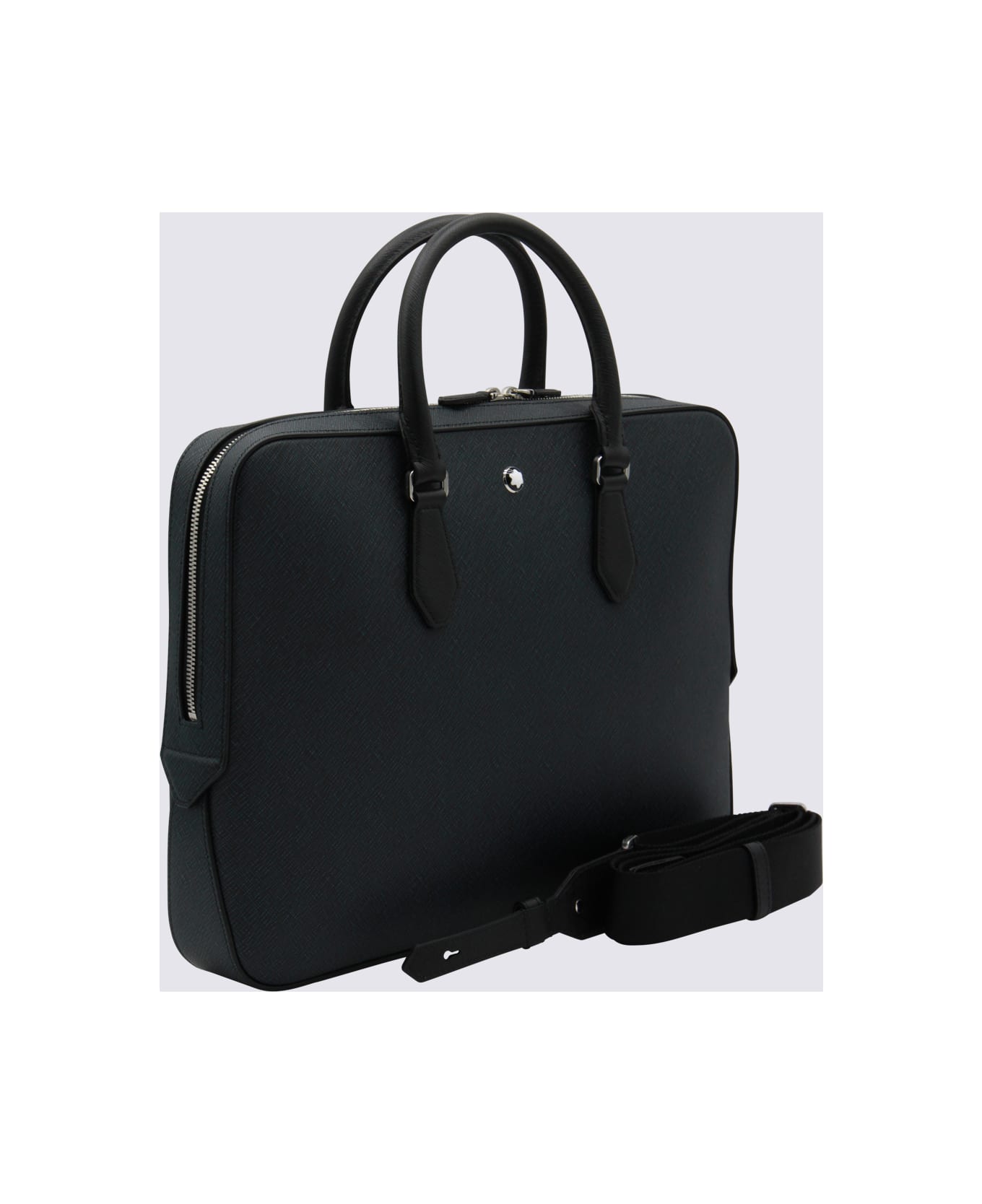 Montblanc Dark Blue Leather Top Handle Bag - TWEED BLUE