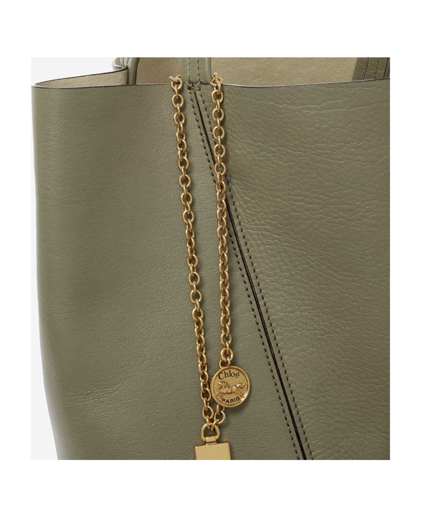 Chloé Spin Tote Bag In Maroon Leather - Green