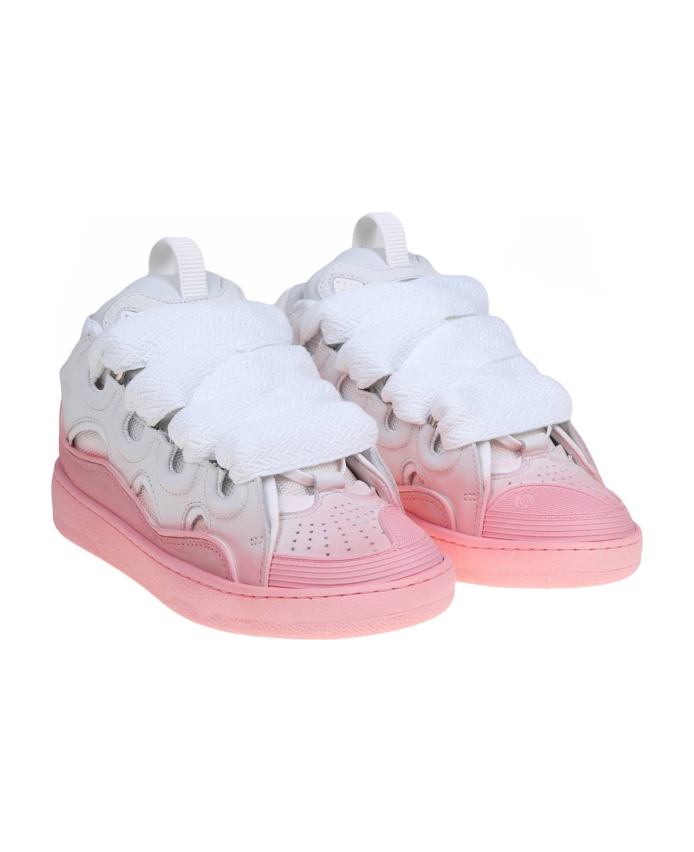 Lanvin Curb Sneakers In White And Pink Leather - Pink