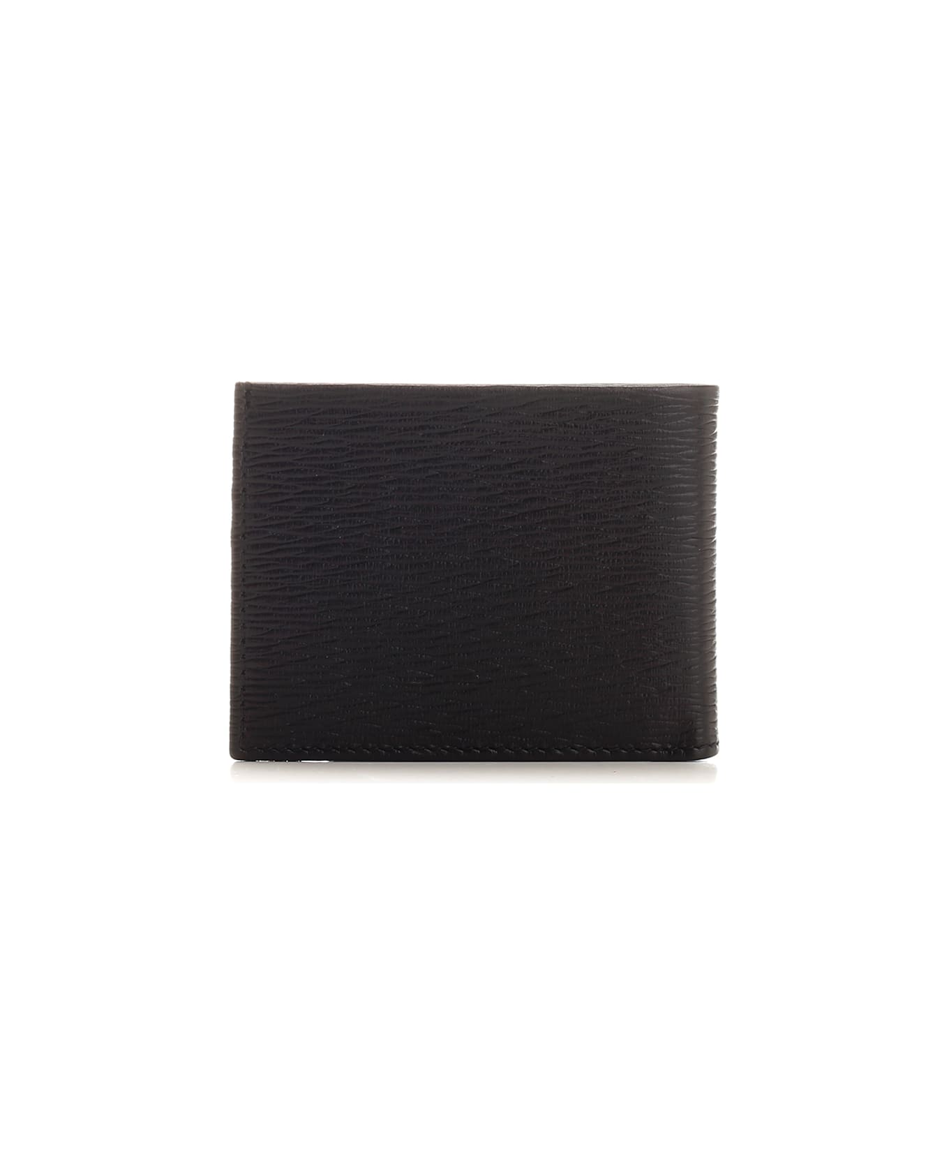 Ferragamo Black And Blue Grained Leather Wallet - BLACK