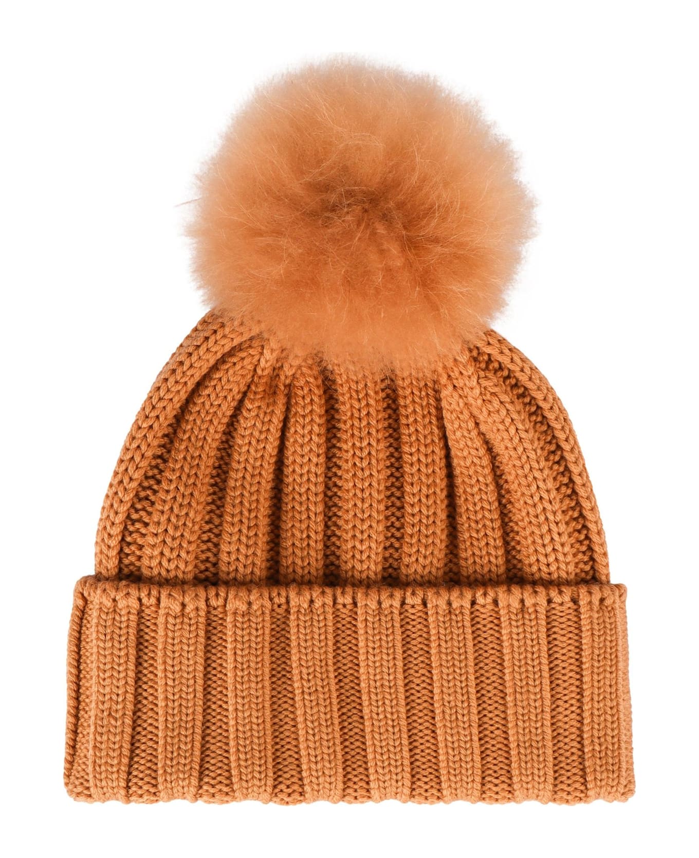 Woolrich Logo Patch Pompom Detailed Beanie - Soft Camel