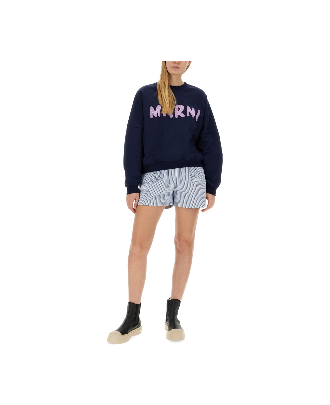 Marni Sweatshirt With Logo - BLUE フリース