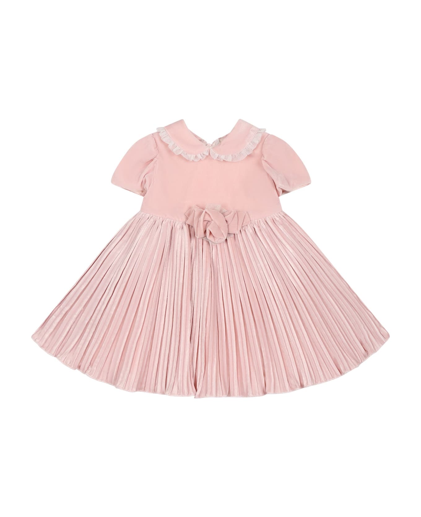 Monnalisa Pink Dress For Baby Girl With Rose - Pink