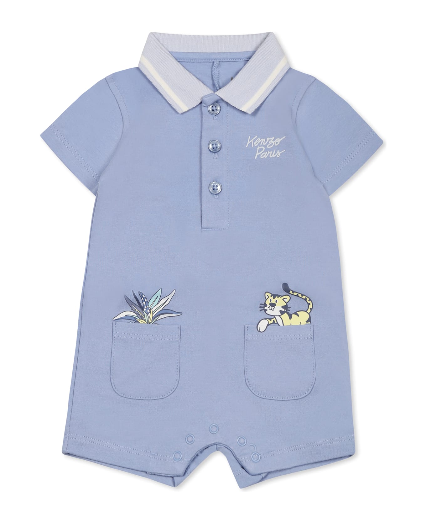 Kenzo Kids Light Blue Romper For Baby Boy With Tiger - Light Blue