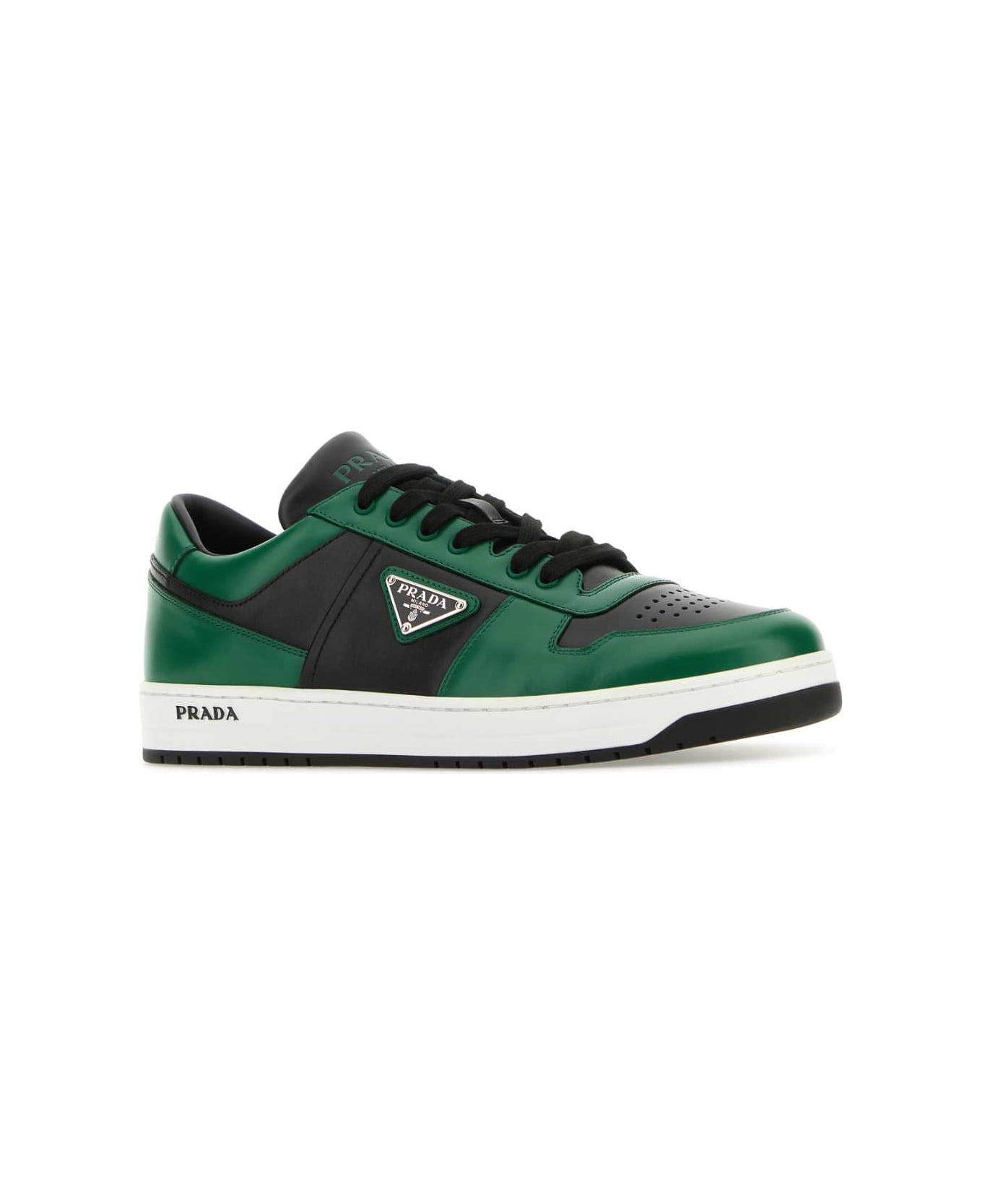 Prada Two-tone Leather Downtown Sneakers - NEROVERDE