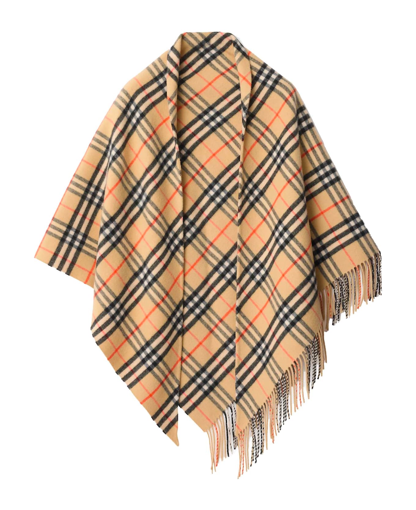 Burberry Check Wool And Cashmere Cape - SAND