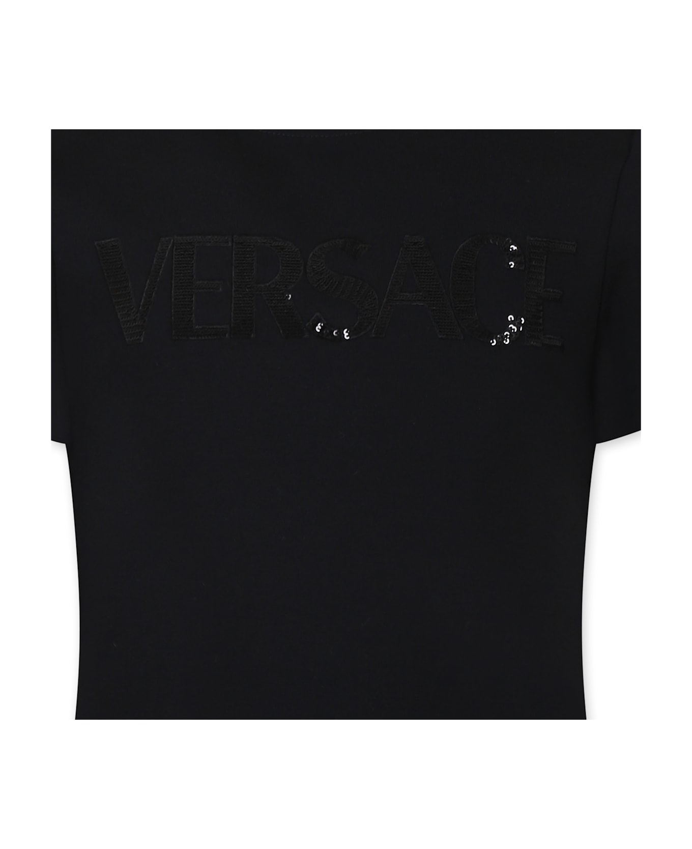 Versace Black Dress For Girl With Logo - Black