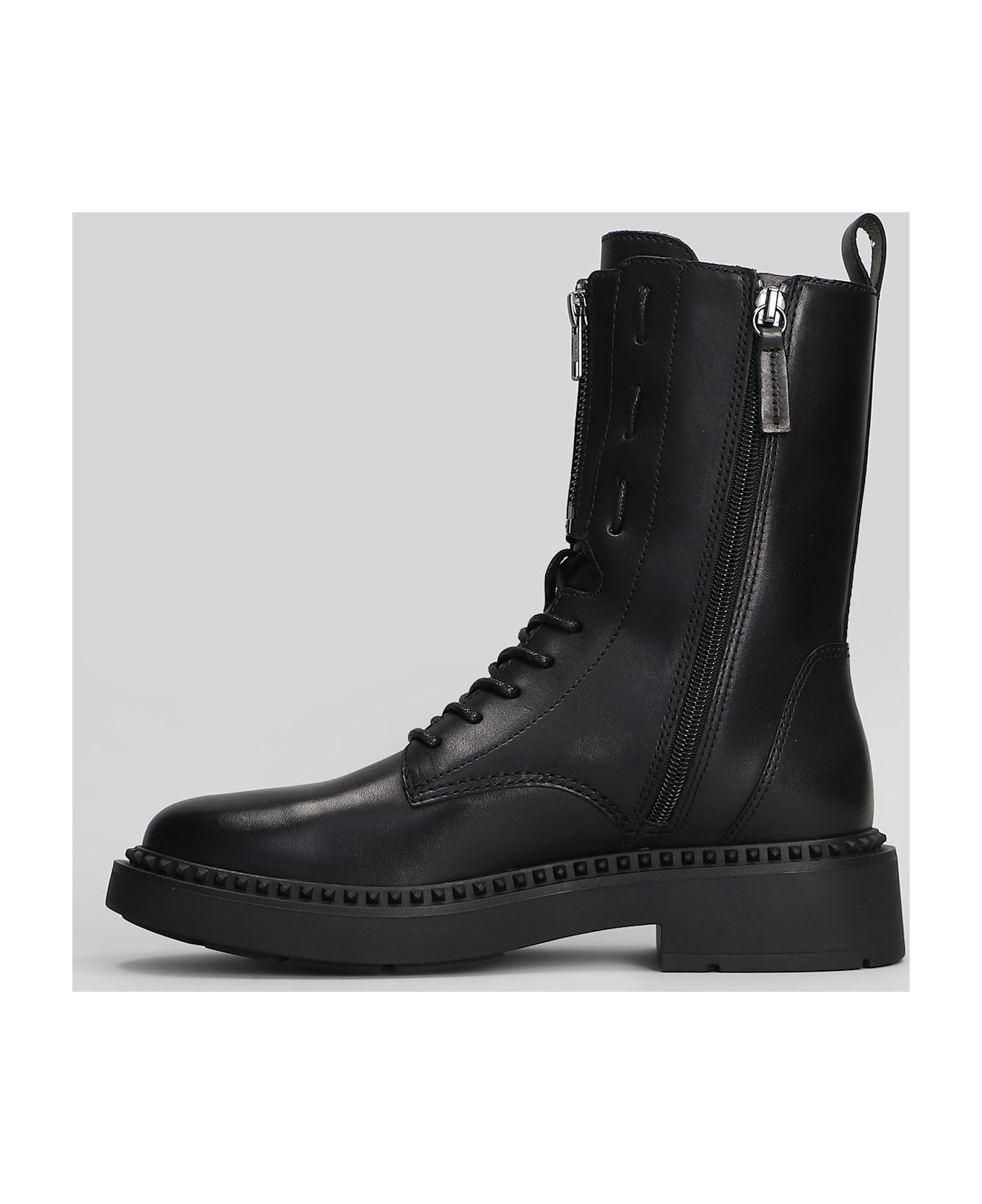 Ash Misty Combat Boots In Black Leather - black