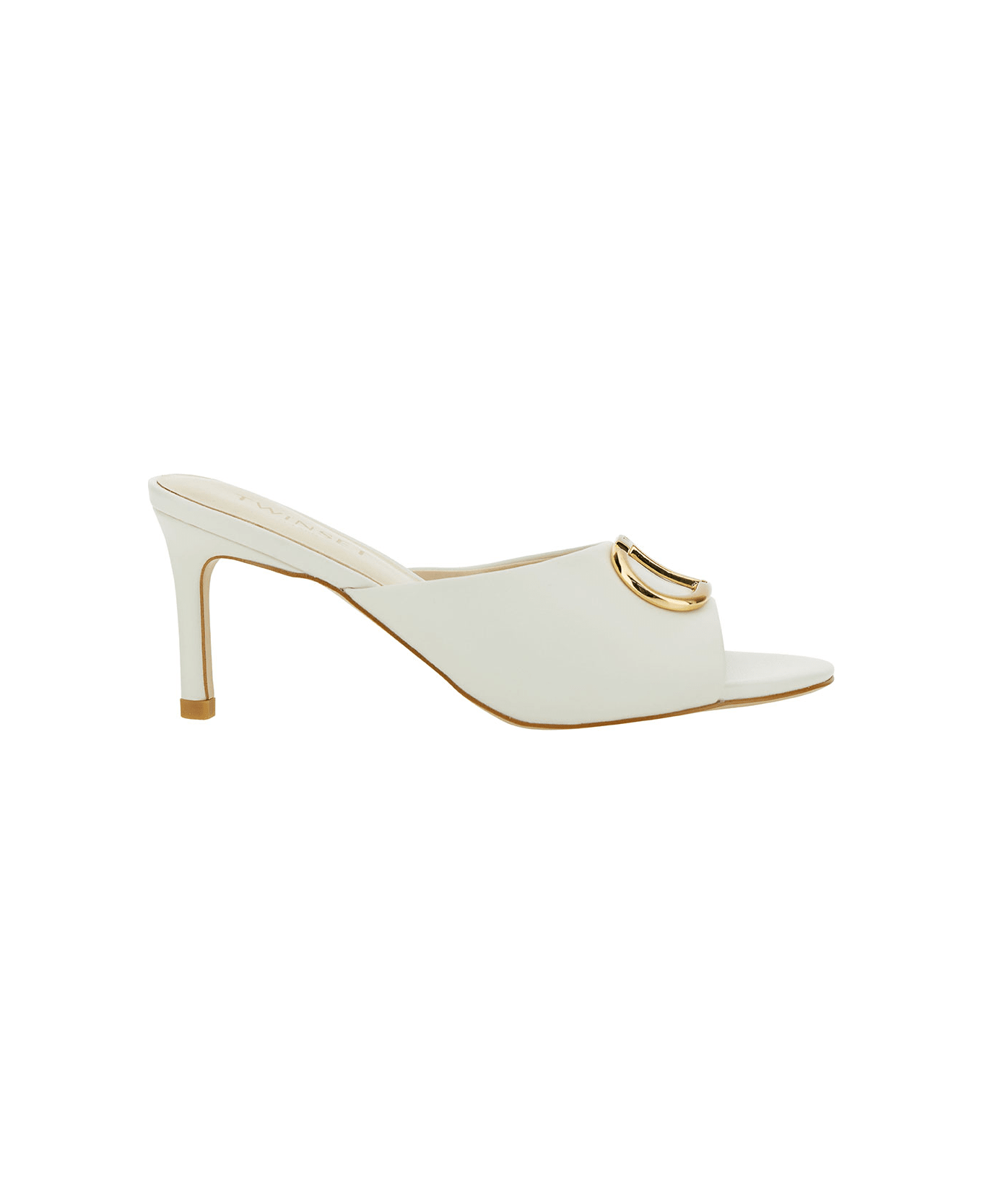TwinSet White Mules With Oval T Detail In Leather Woman - White