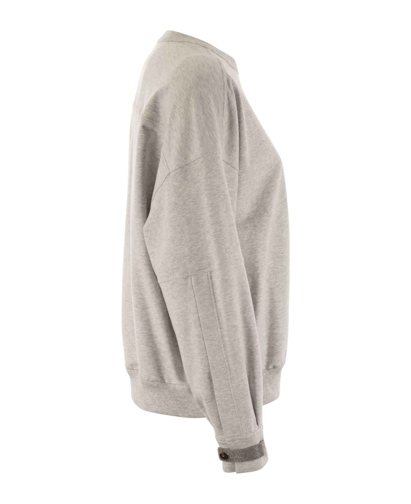 Brunello Cucinelli Cotton Interlock Topwear With Shiny Sleeve Detail - Grey