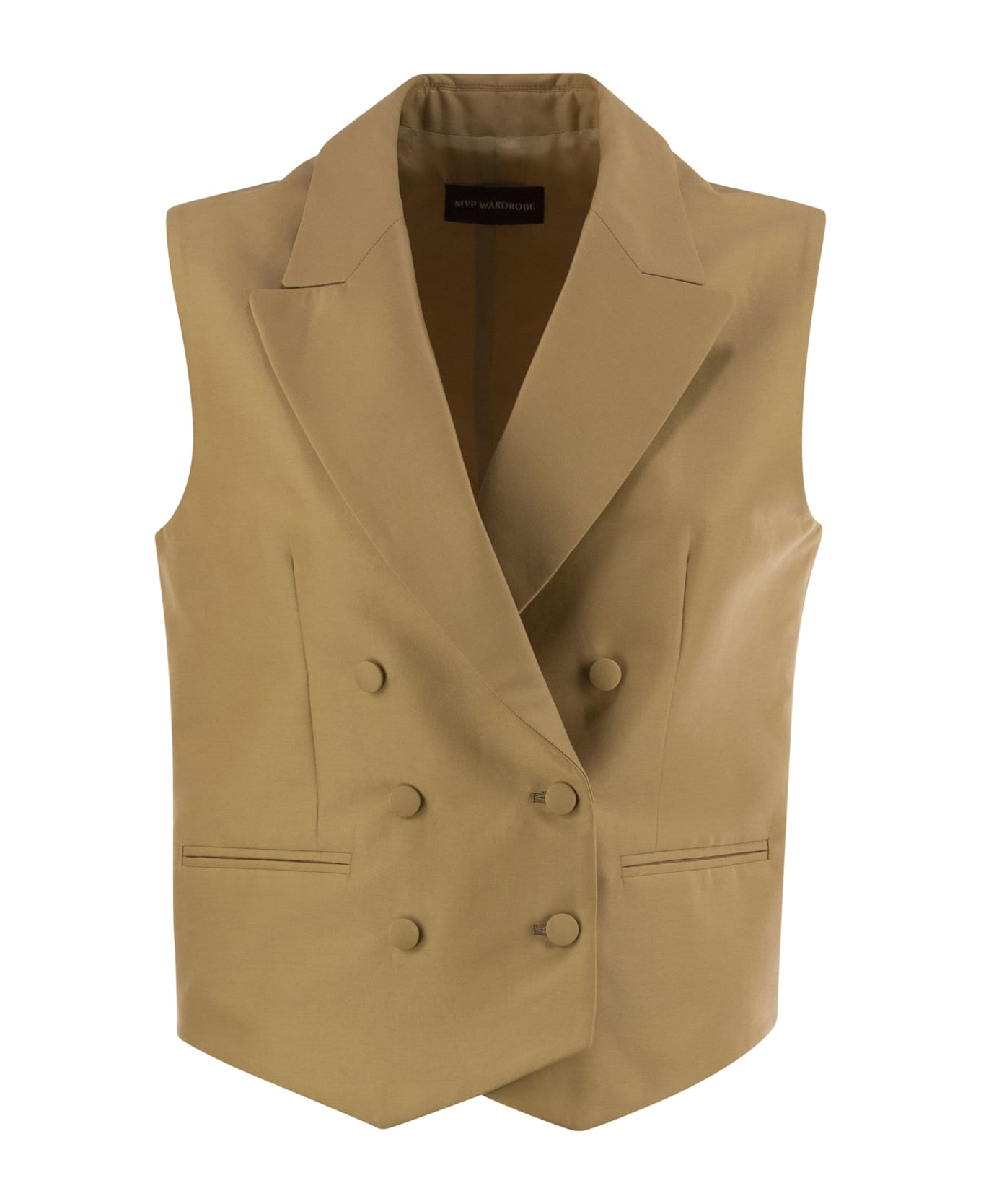 MVP Wardrobe Double-breasted Cotton And Silk Waistcoat - Beige