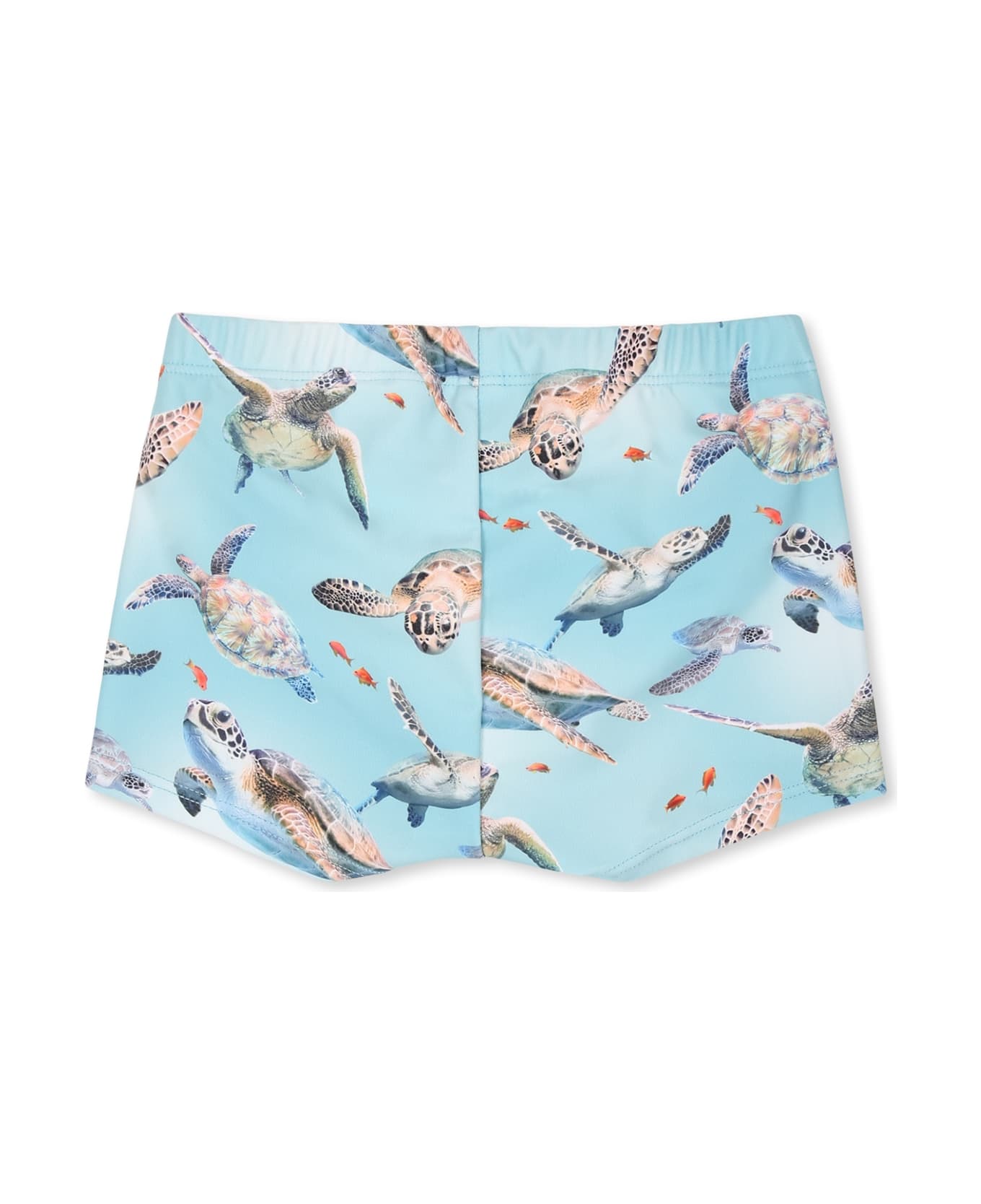Molo Light Blue Swim Shorts For Baby Boy With Ocean Print - Light Blue
