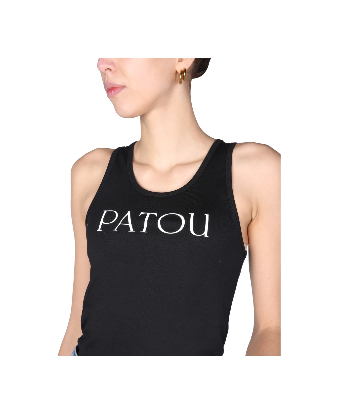 Patou Top With Logo Print - BLACK
