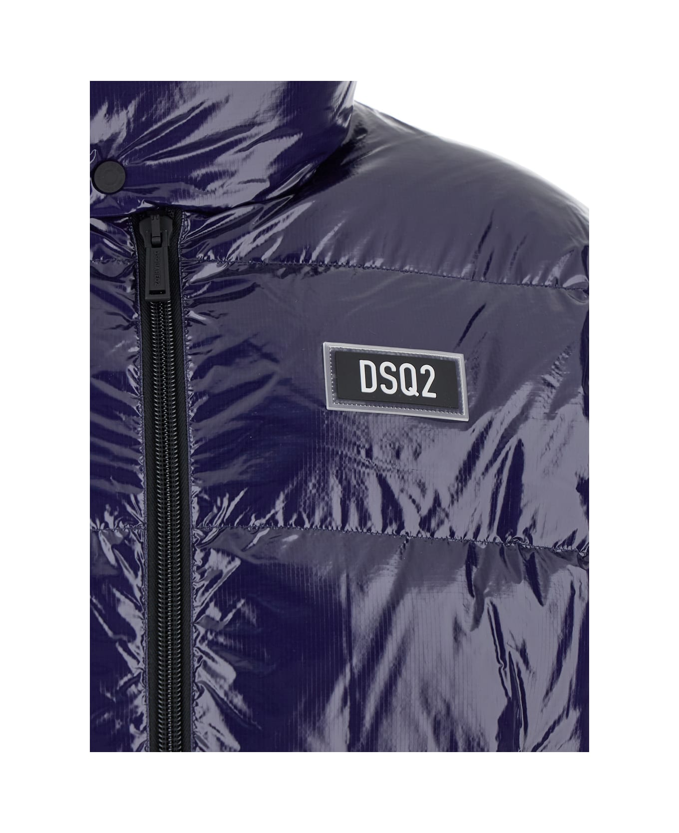 Dsquared2 Blue Down Jacket With Logo Patch On The Front In Tech Fabric Man - Blu