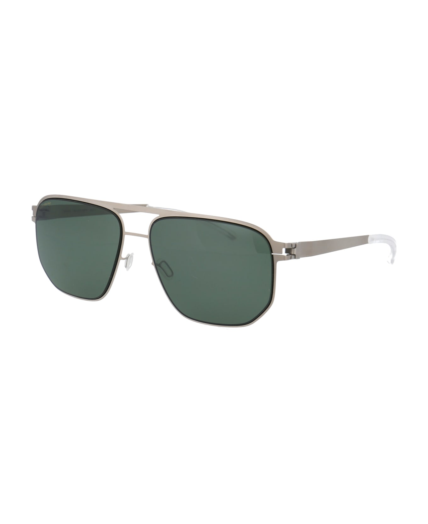 Mykita Perry Sunglasses - 509 Matte Silver/Black Polarized Pro Green