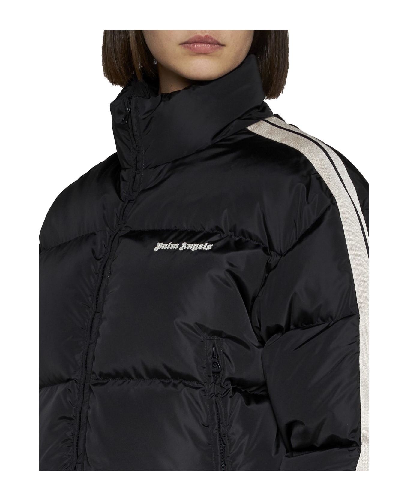 Palm Angels Cropped Down Jacket - Black Whit ダウンジャケット