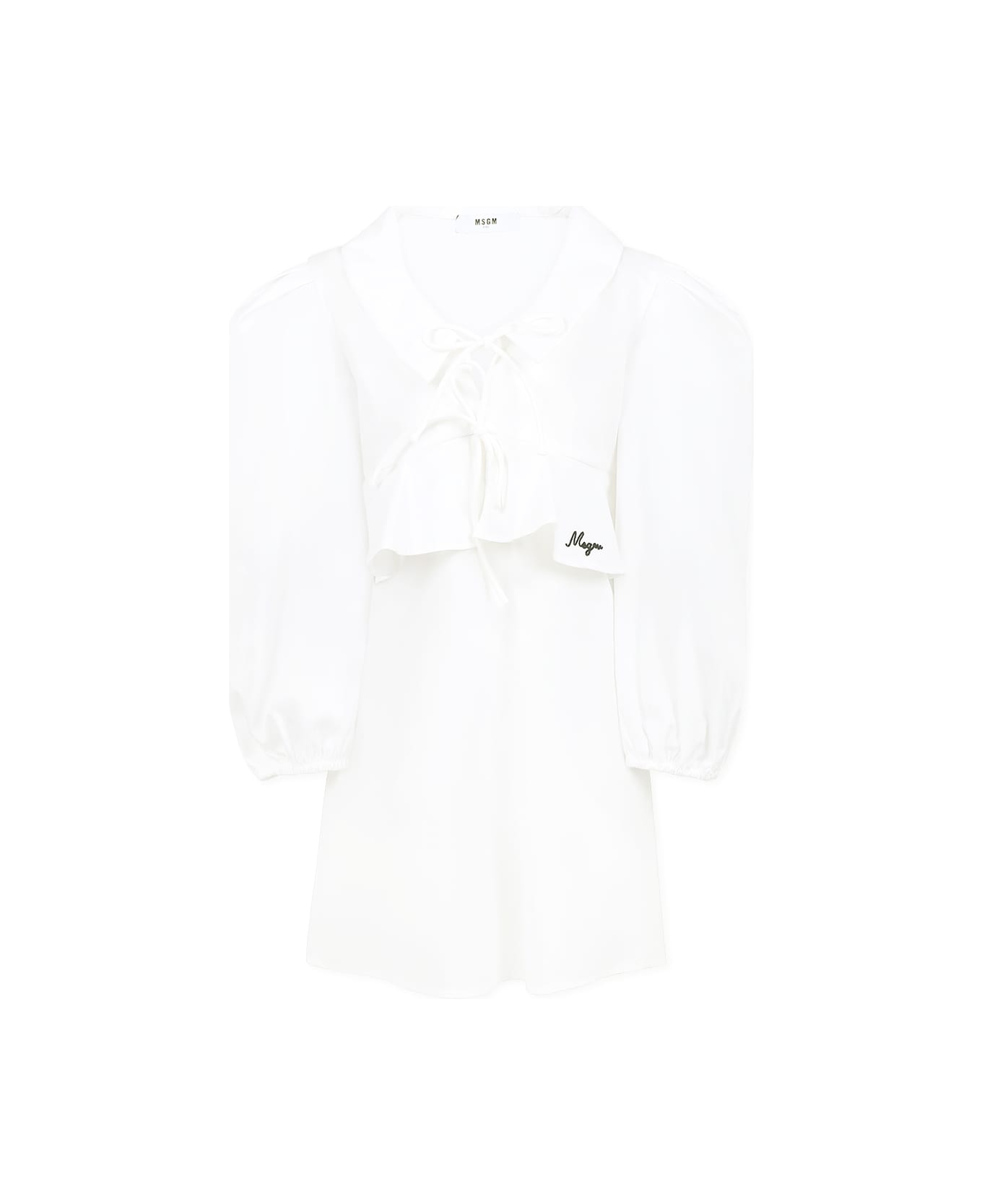 MSGM White Dress For Girl With Logo - White
