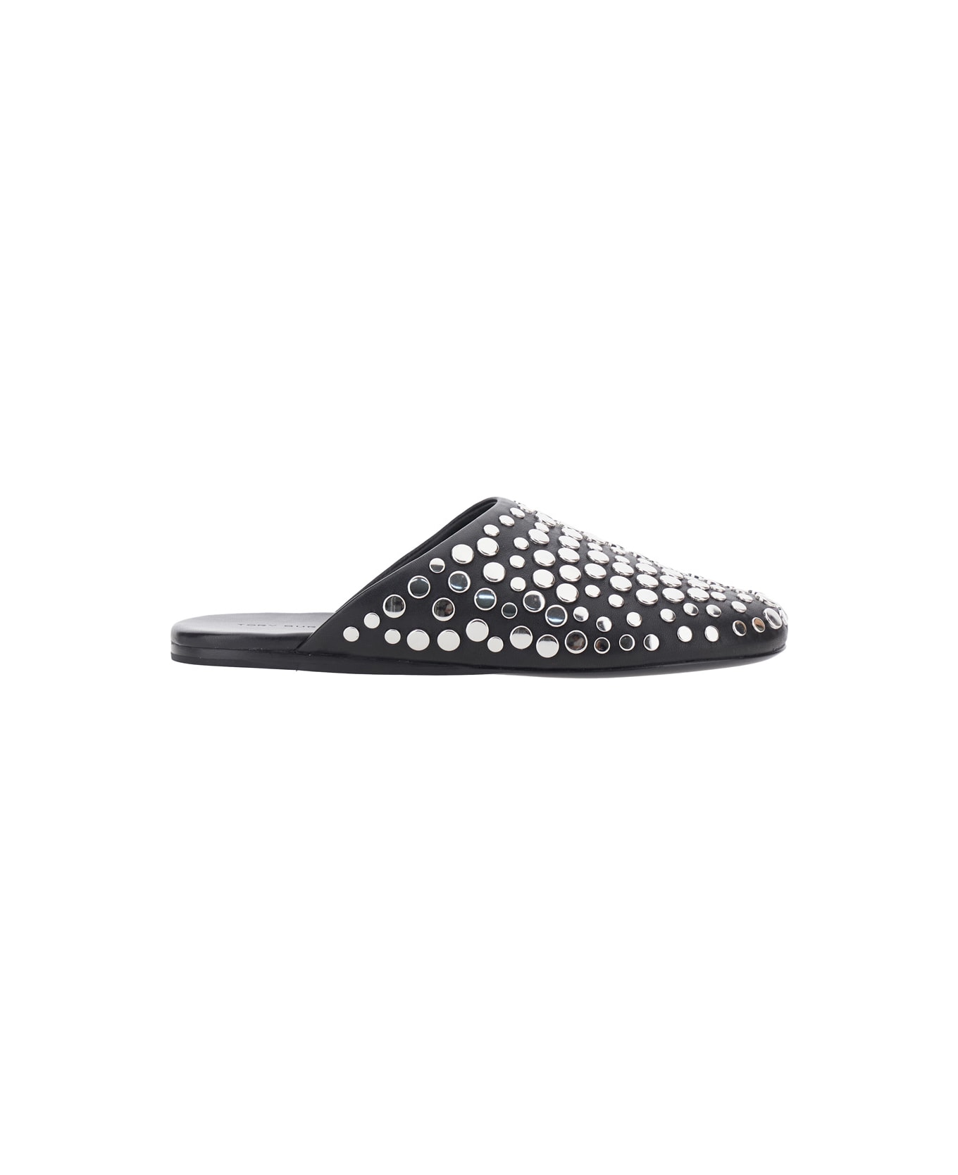Tory Burch Black Mules With Round Toe And Stud Embellishments In Leather Woman - Black