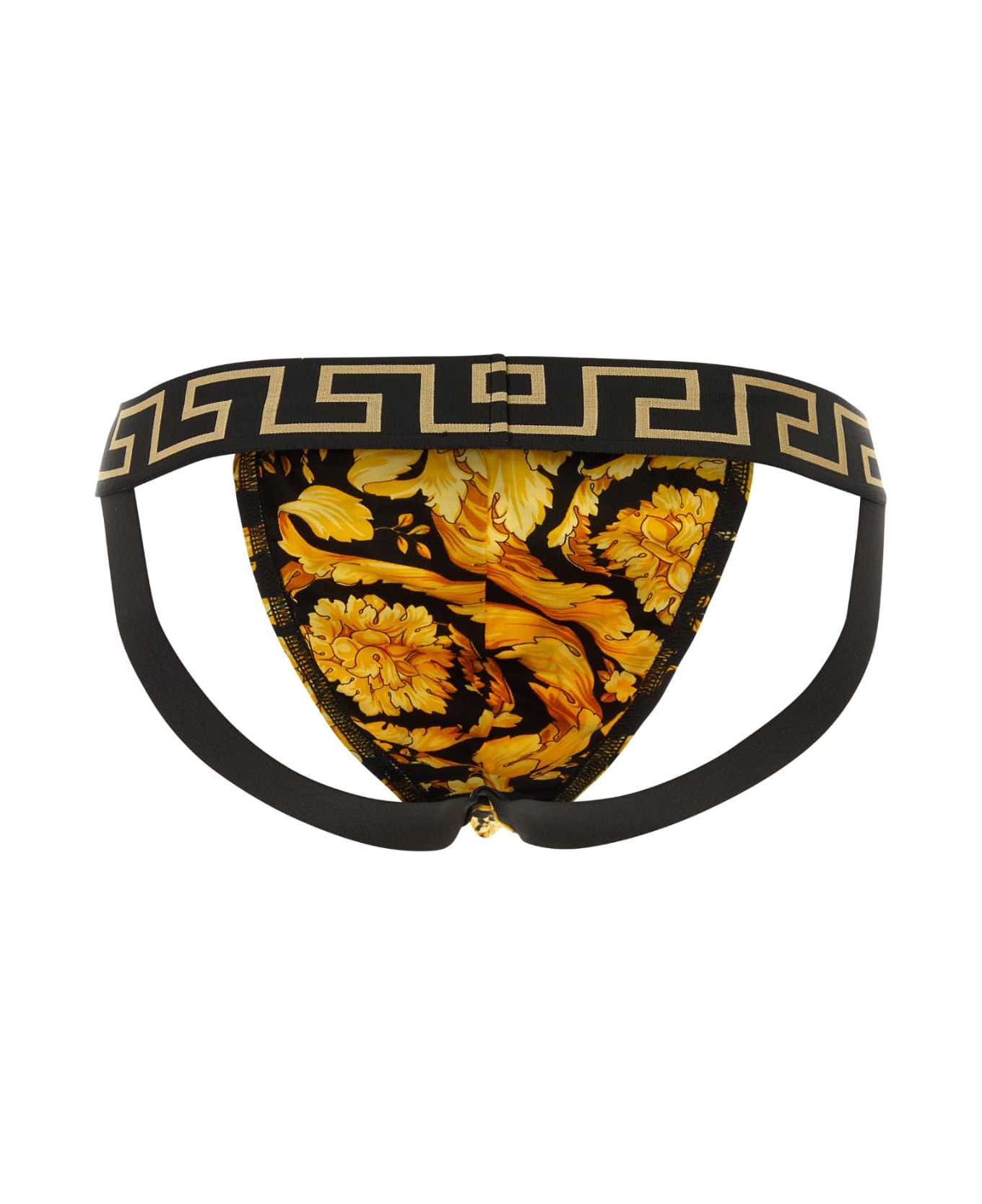 Versace Printed Stretch Cotton Jockstrap - BLACKPRINT