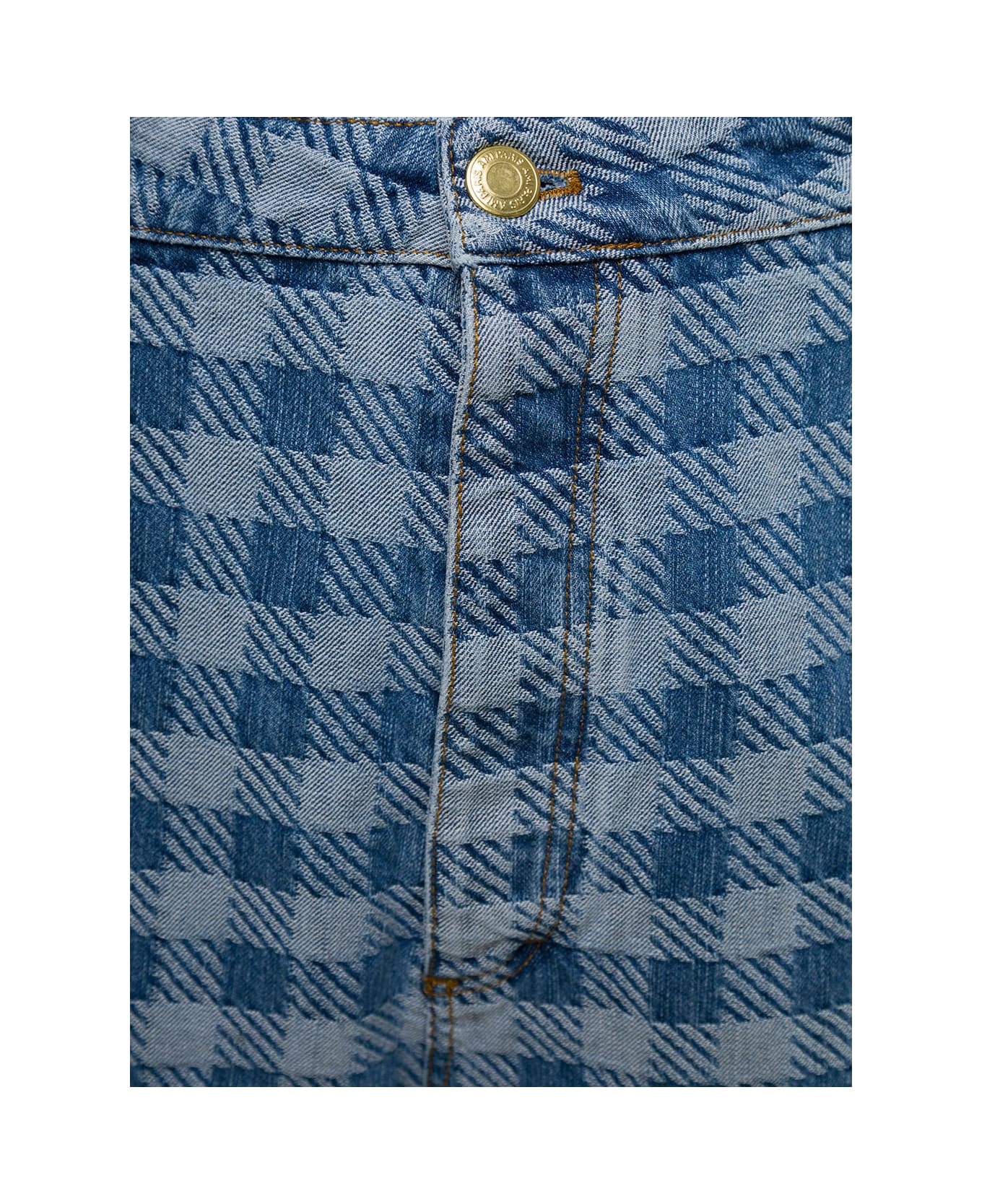 Ami Alexandre Mattiussi 'alex' Blue Jeans With Check Motif And Logo Patch In Cotton Denim Man - Light blue
