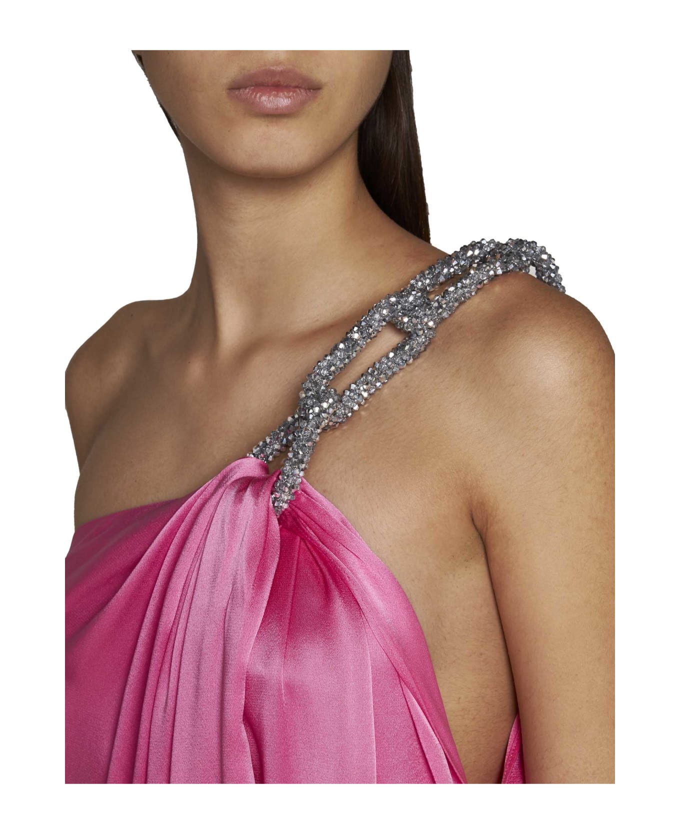 Stella McCartney One-shoulder Maxi Dress With Crystal Chain In Double Satin - Bright Pink ワンピース＆ドレス