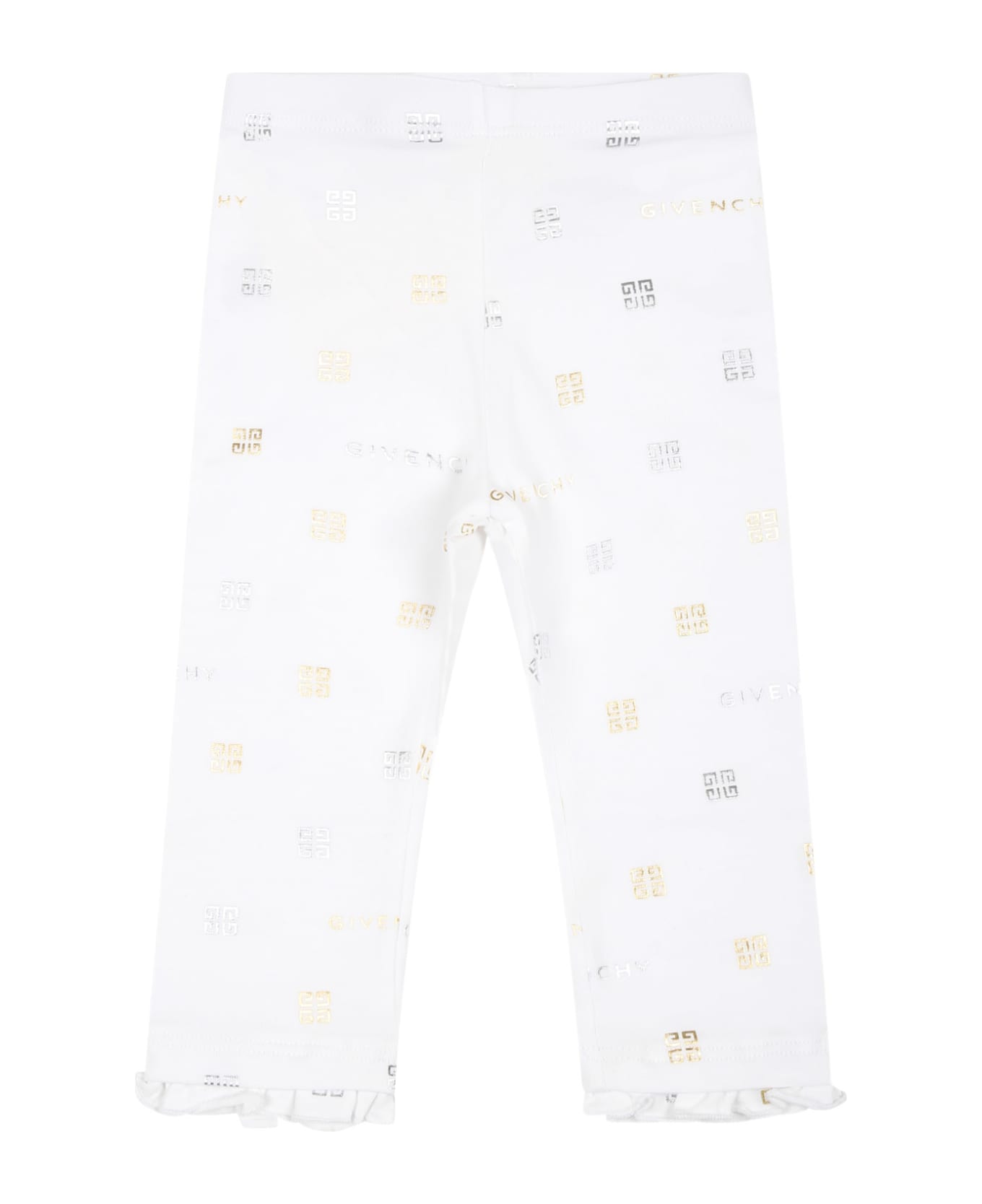 Givenchy White Leggings For Baby Girl With Logo And 4g Motif - White ボトムス