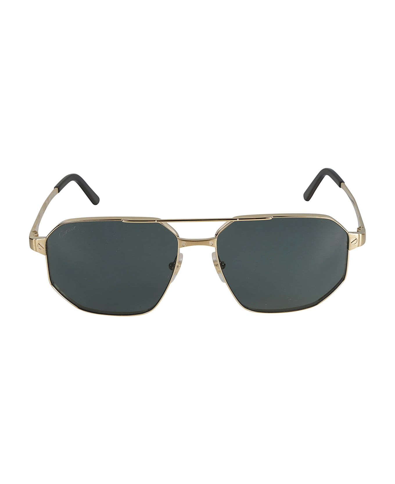 Cartier Eyewear Straight Bridge Logo Sided Sunglasses - Gold/Green