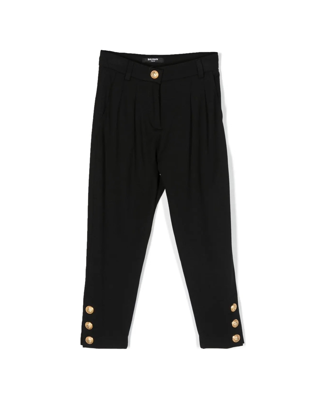 Balmain Black High Waist Pants With Gold Embossed Buttons - black