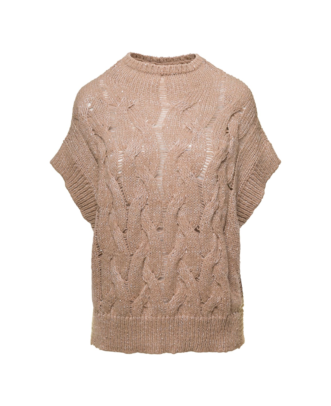 Antonelli 'belluno' Beige Cable-knit Sweater With Ribbed Trims In Wool Beige Woman - Beige