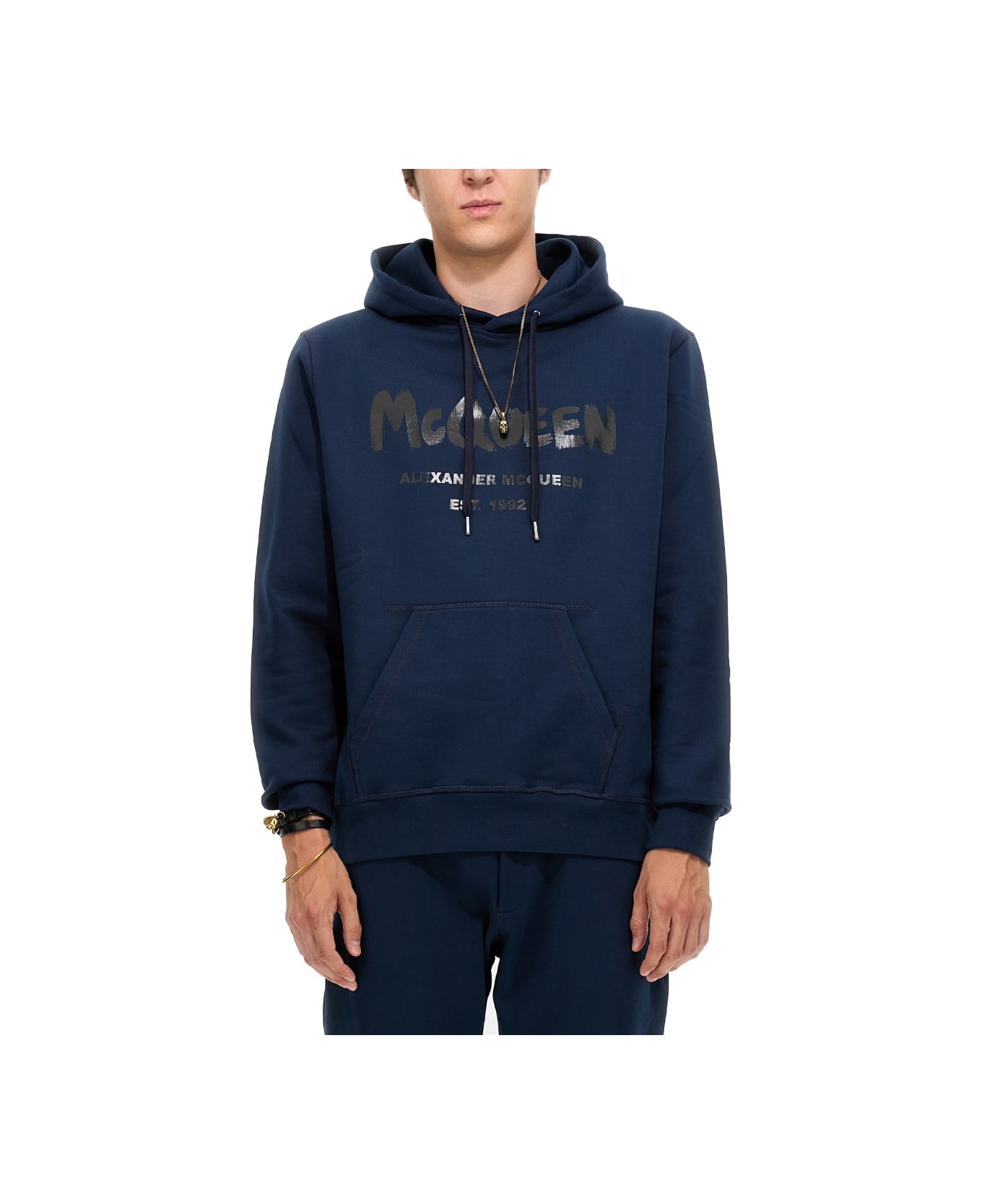 Alexander McQueen Graffiti Logo Print Sweatshirt - BLUE