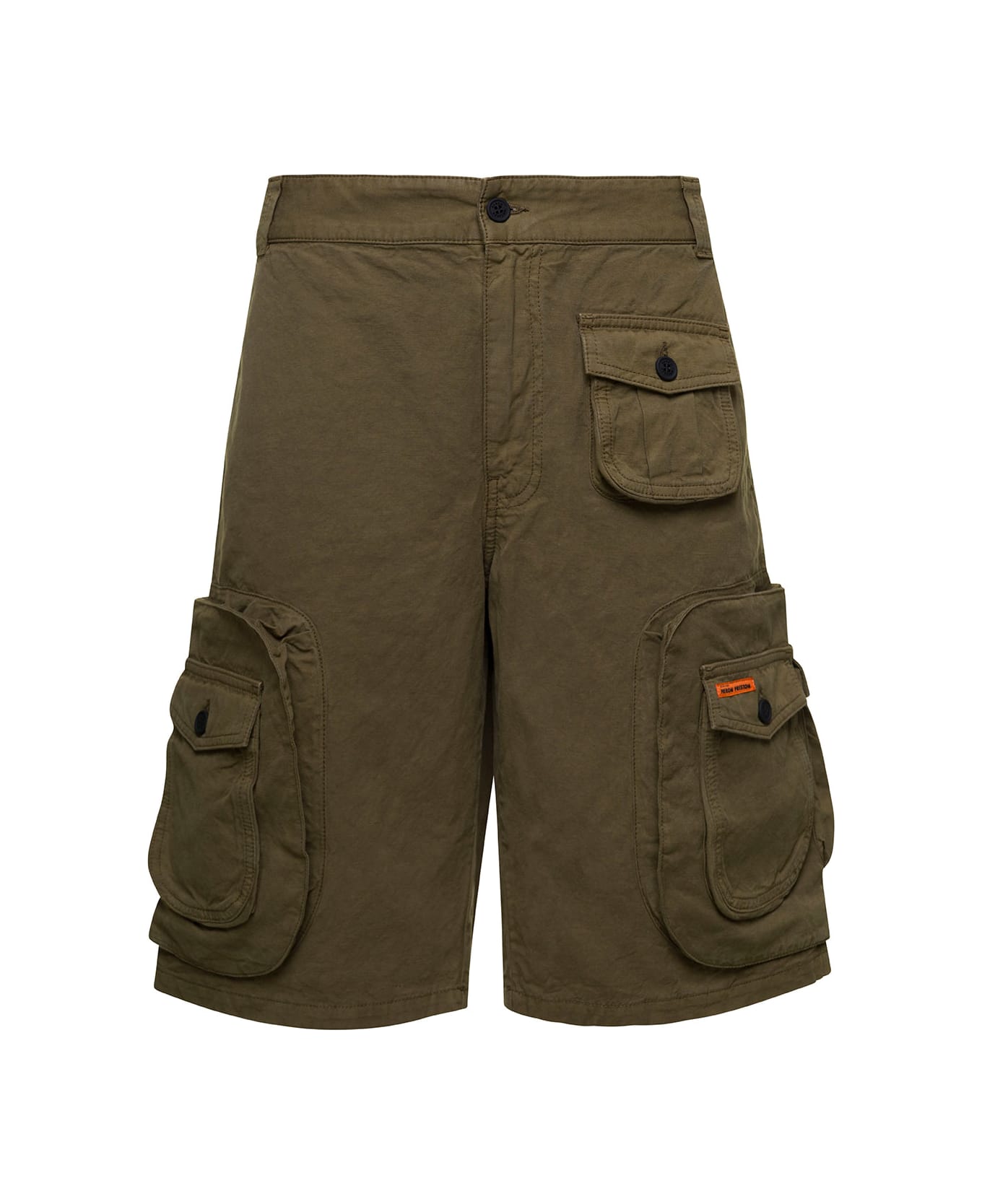 HERON PRESTON Olive Green Cargo Shorts With Multi-pockets In Cotton Blend Man - Green
