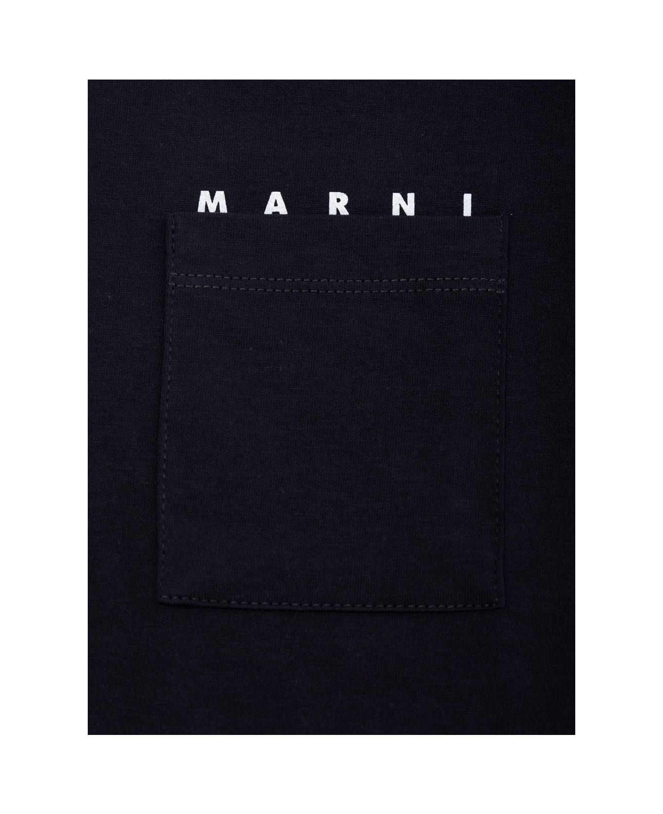 Marni Blue Crewneck T-shirt With Logo Lettering On The Front In Cotton Boy - Blu