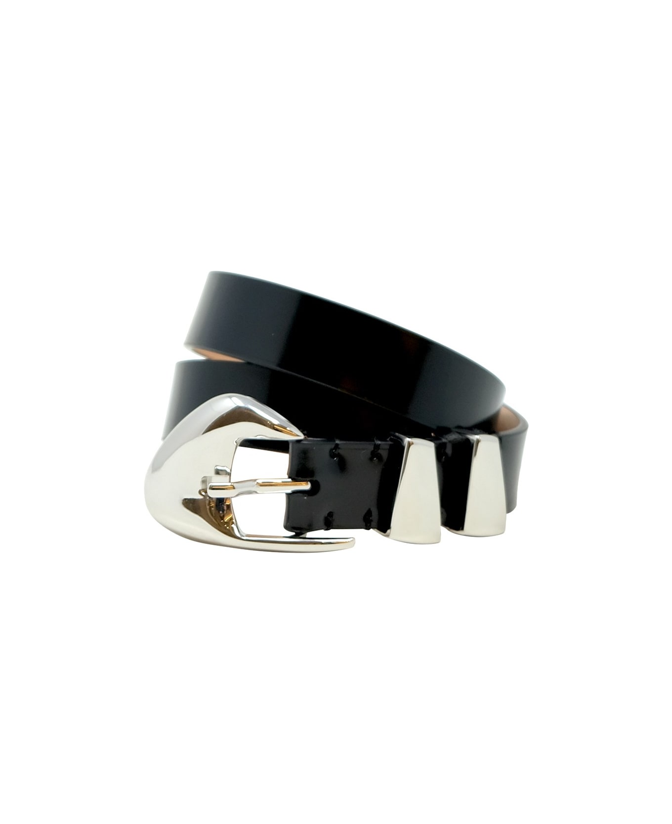 BY FAR Black Patent Leather Moore Belt - BLACK