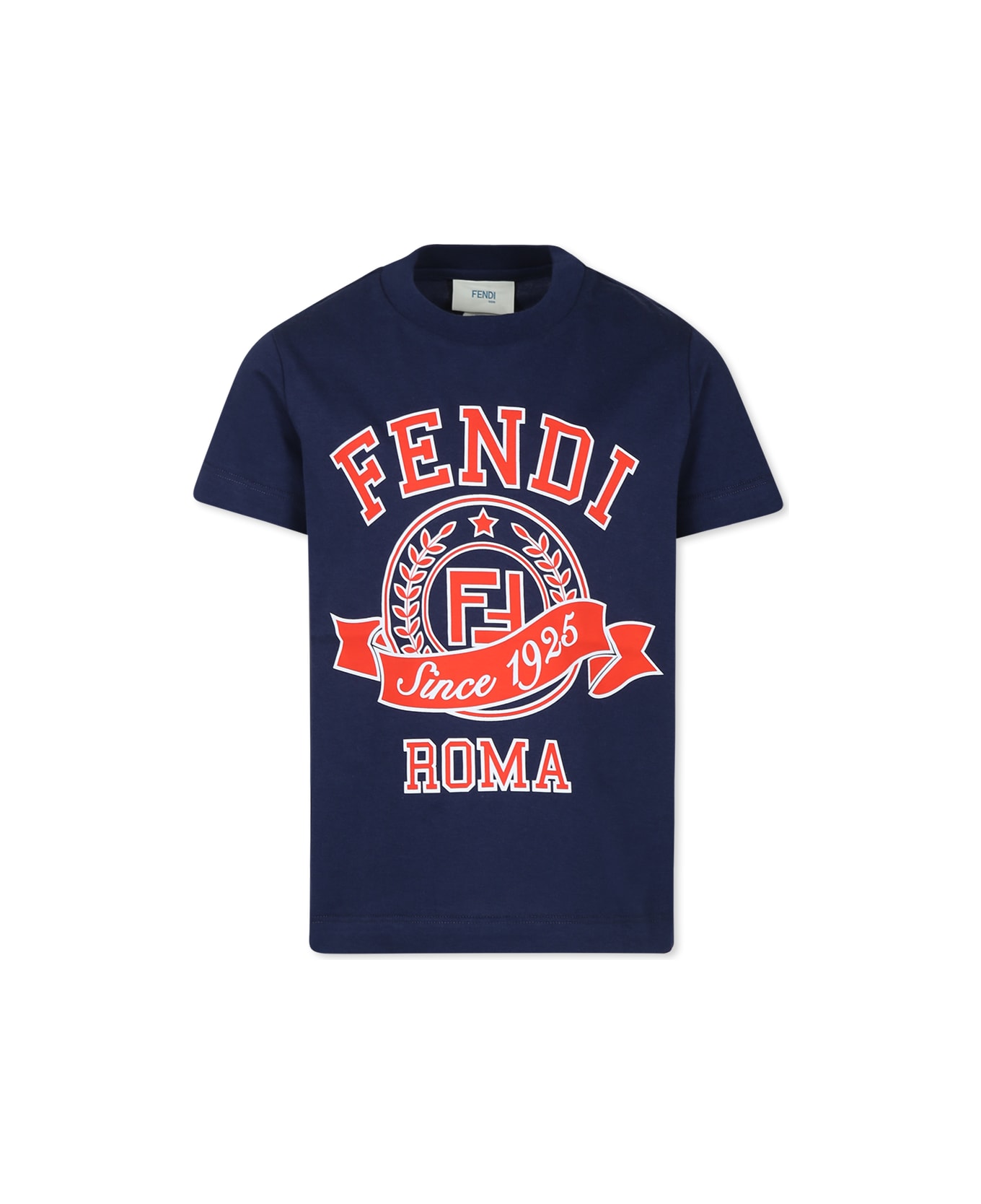 Fendi Blue T-shirt For Kids With Fendi Logo - Blue
