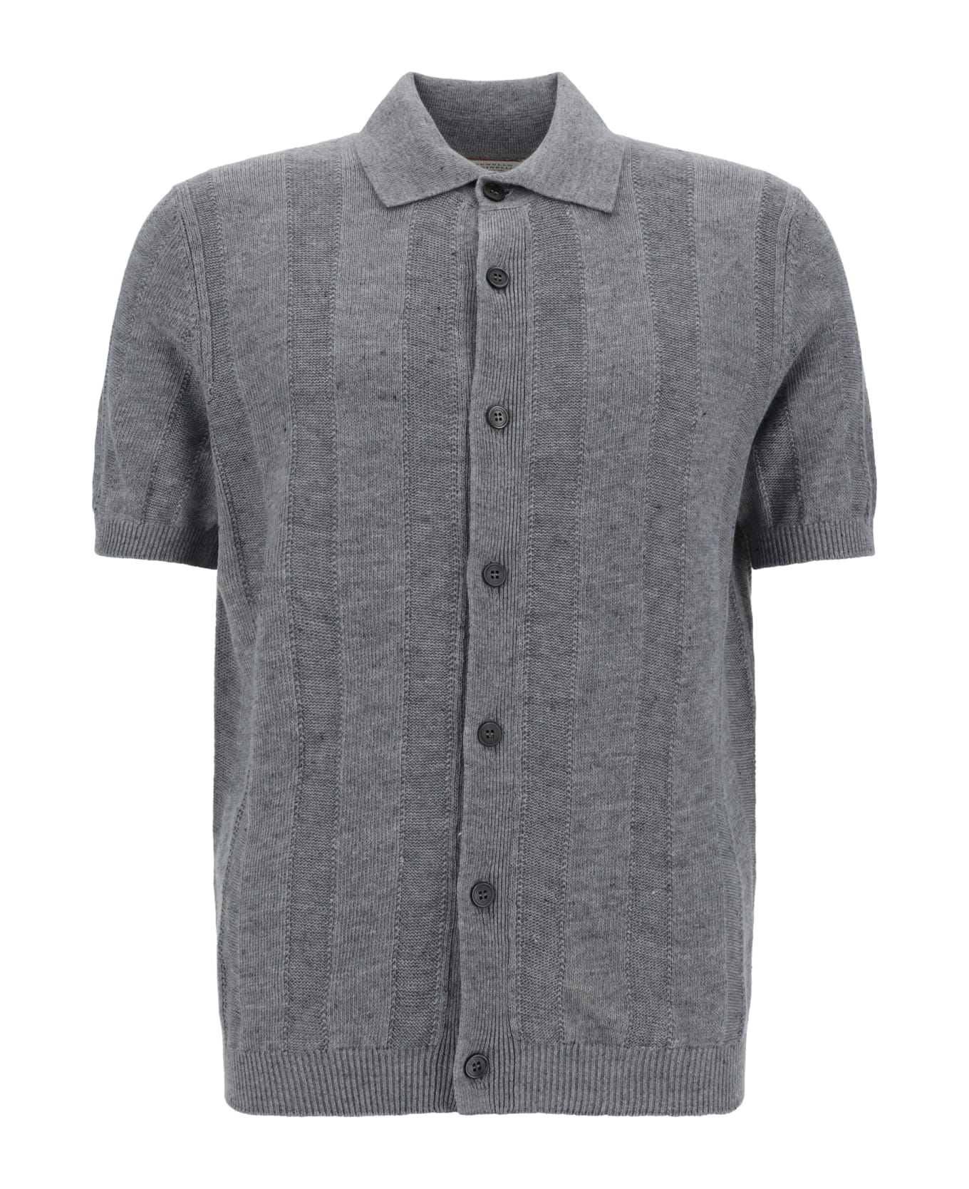 Brunello Cucinelli Button-up Knitted Polo Shirt - Grigio Medio シャツ